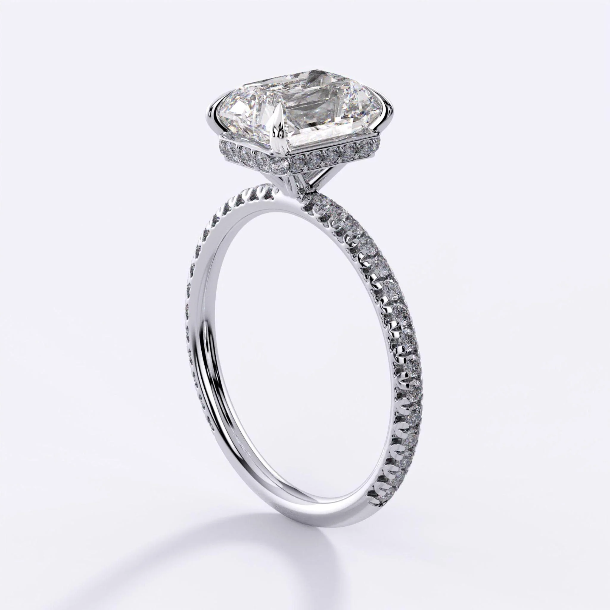 2.0 Carat Long Radiant D/VS2 Diamond Hidden Halo Pave Engagement Ring - Image 3