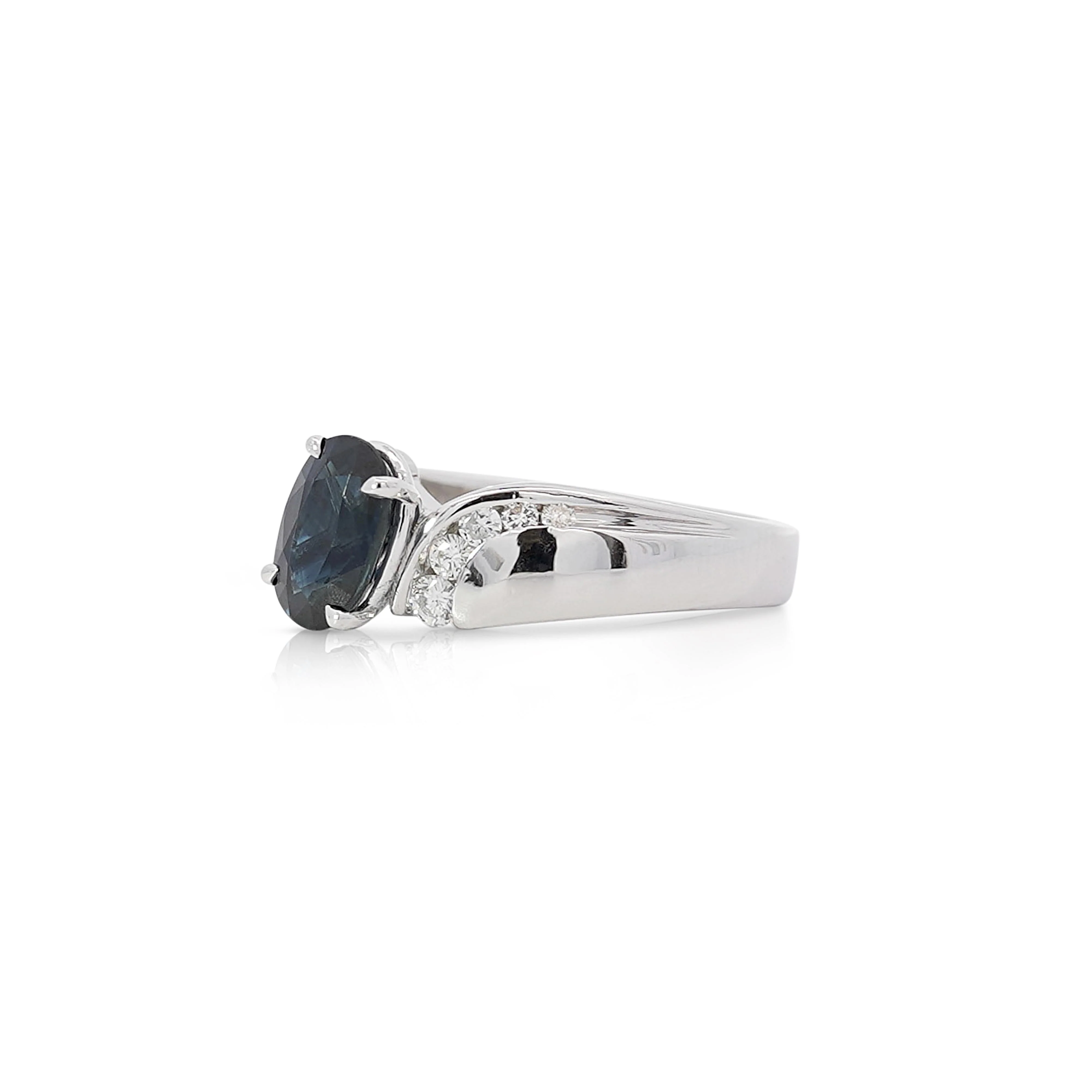 2.03 Carat Oval Cut Sapphire with Diamond Accent Bypass Platinum Ring - Image 3