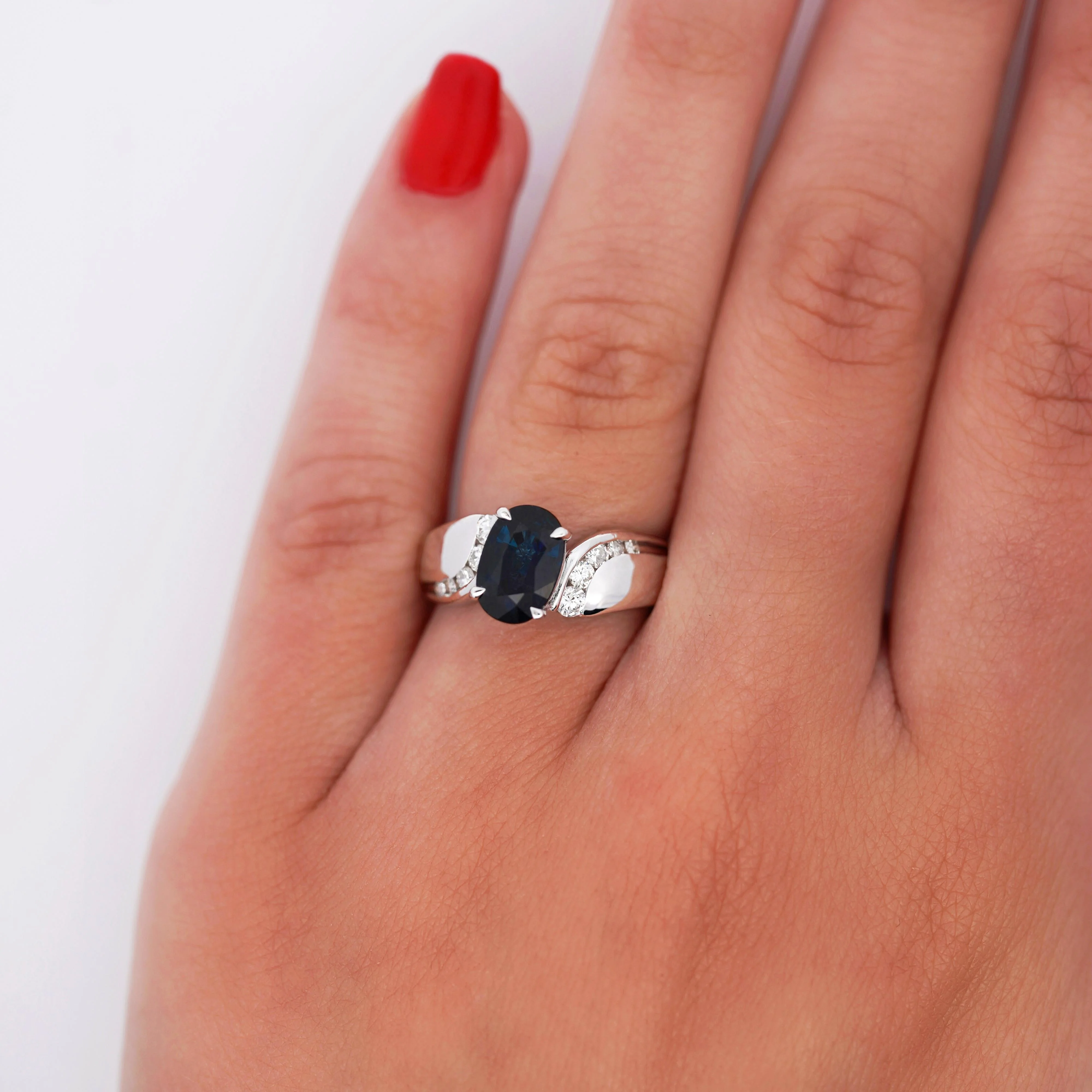 2.03 Carat Oval Cut Sapphire with Diamond Accent Bypass Platinum Ring - Image 4
