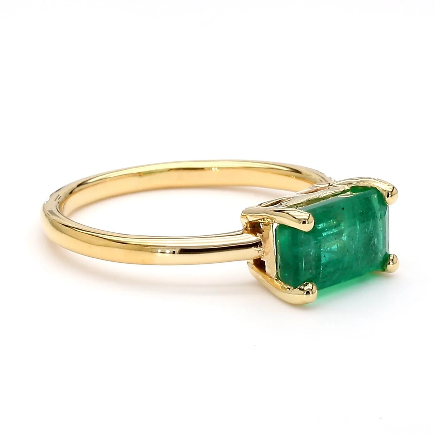 2.09 Carat East West Emerald Cut Green Emerald Solitaire 14K Gold Ring - Image 3