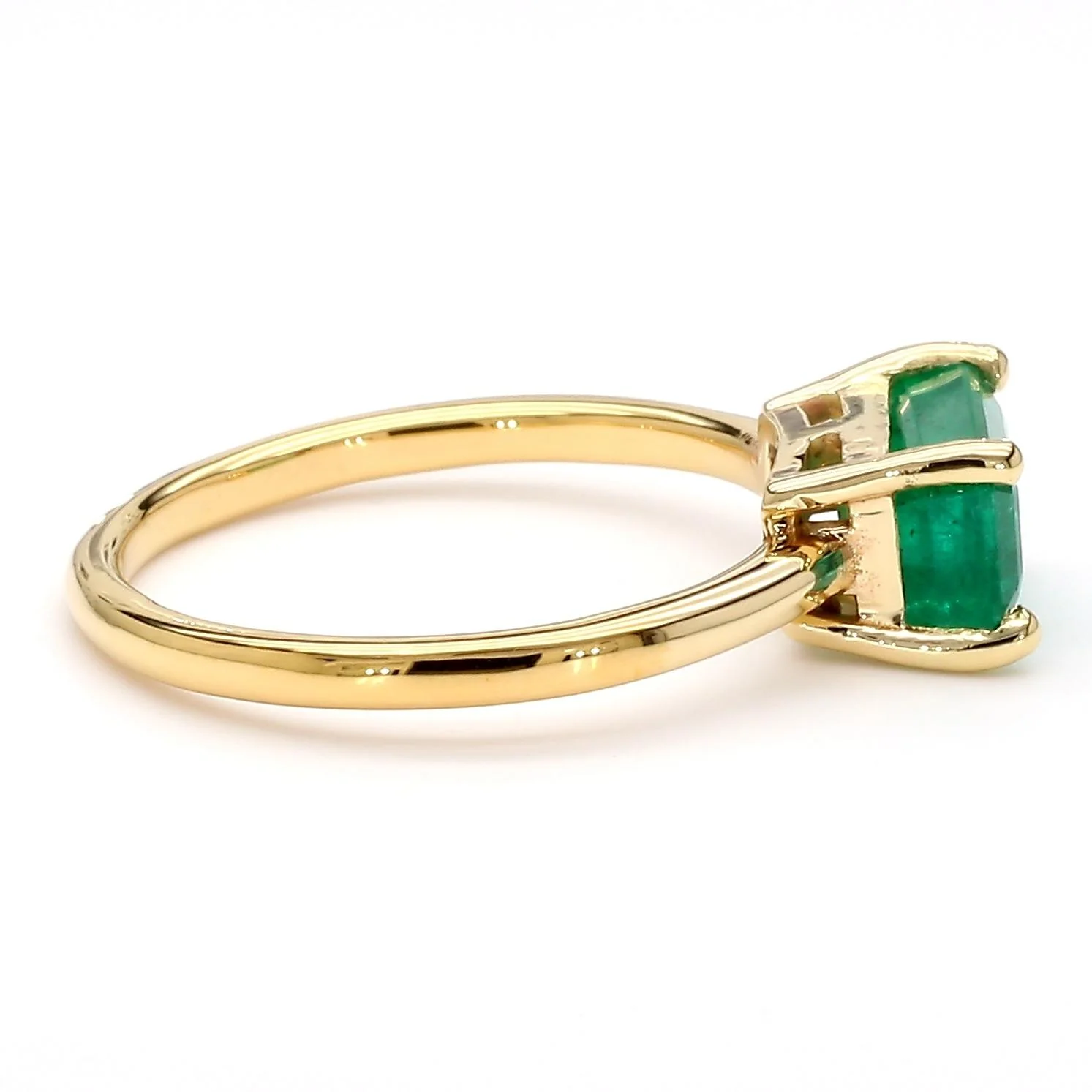 2.09 Carat East West Emerald Cut Green Emerald Solitaire 14K Gold Ring - Image 4