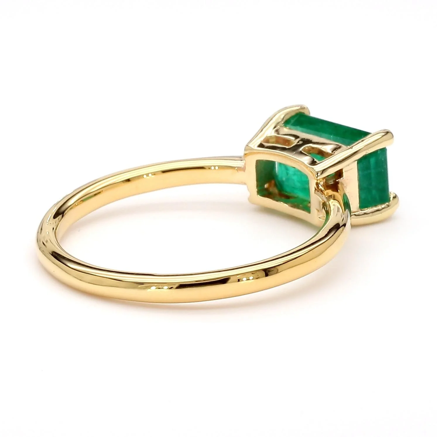 2.09 Carat East West Emerald Cut Green Emerald Solitaire 14K Gold Ring - Image 5