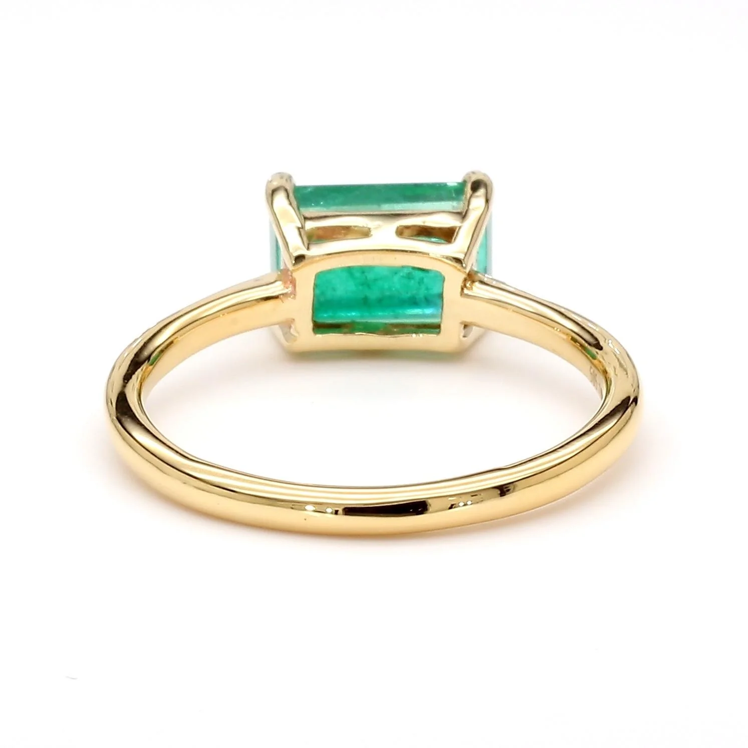 2.09 Carat East West Emerald Cut Green Emerald Solitaire 14K Gold Ring - Image 6