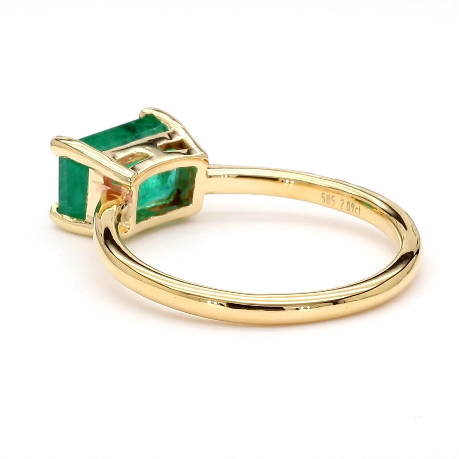 2.09 Carat East West Emerald Cut Green Emerald Solitaire 14K Gold Ring - Image 7
