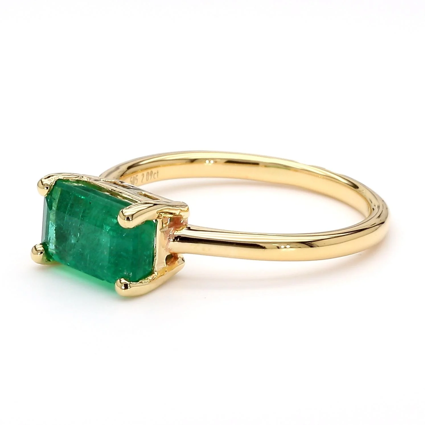2.09 Carat East West Emerald Cut Green Emerald Solitaire 14K Gold Ring - Image 9
