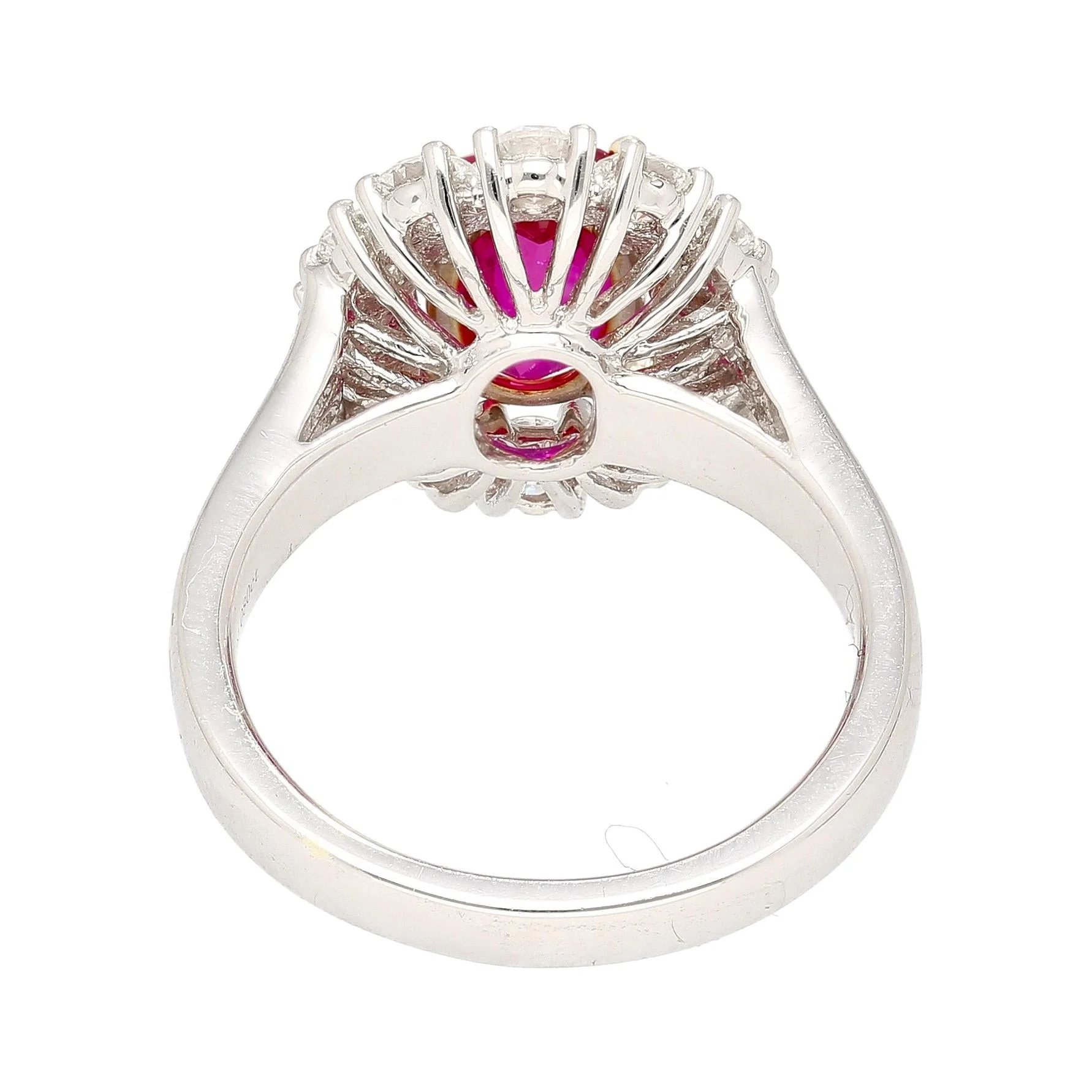 2.09 Carat Oval Cut Burma Ruby No Heat GRS Certified & Diamond Halo Platinum Ring - Image 4