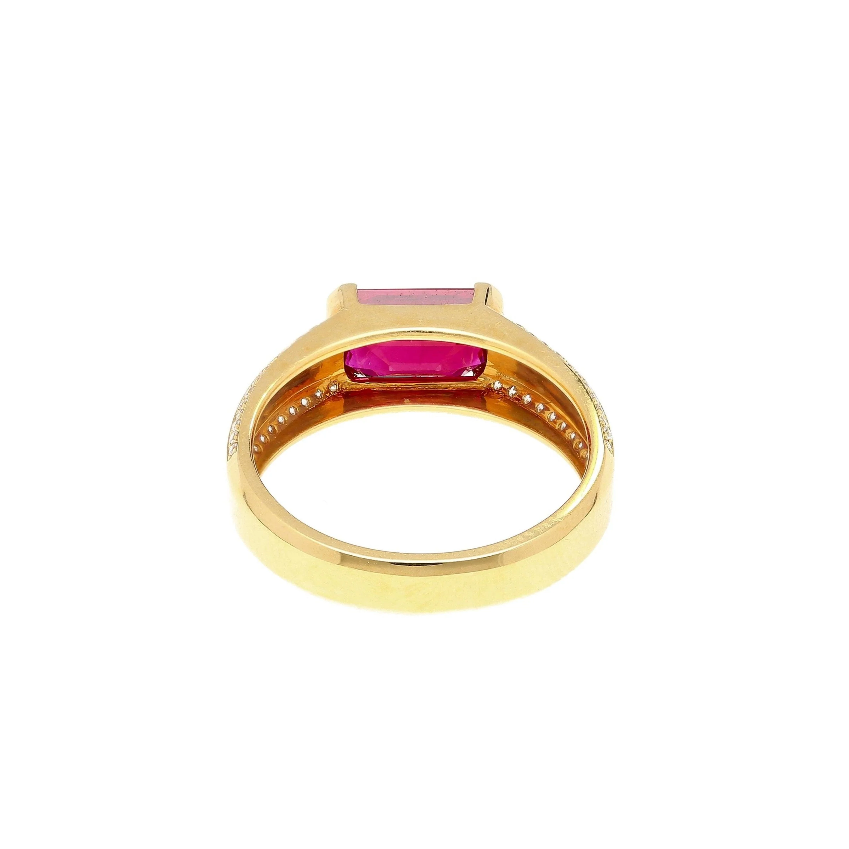 2.09 Carat Vivid Red Pigeon's Blood Burma Ruby Emerald Cut East-West Ring - Image 5