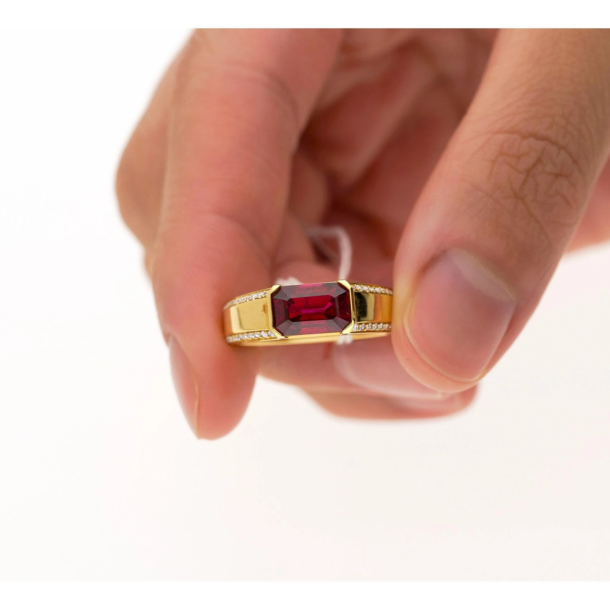 2.09 Carat Vivid Red Pigeon's Blood Burma Ruby Emerald Cut East-West Ring - Image 6