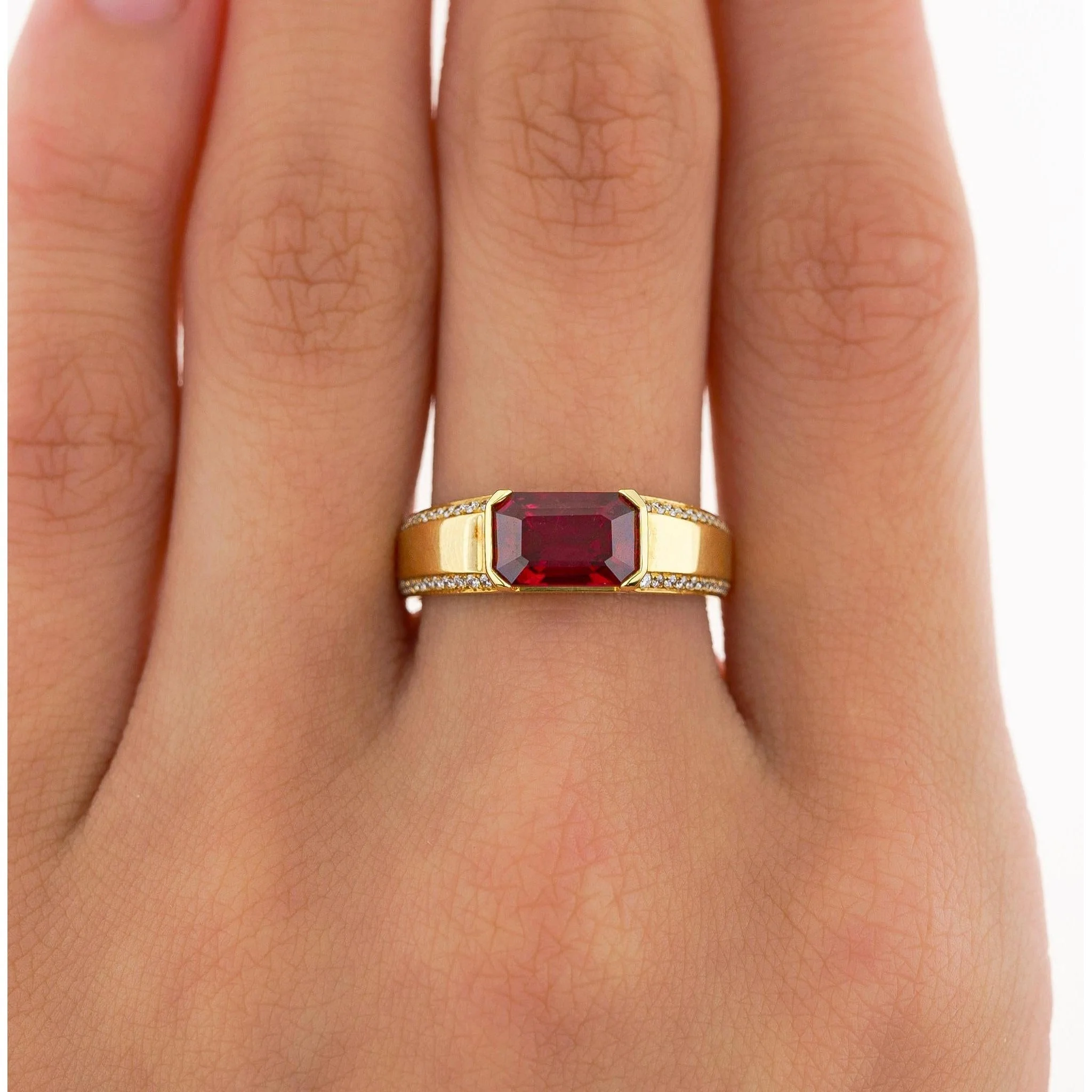 2.09 Carat Vivid Red Pigeon's Blood Burma Ruby Emerald Cut East-West Ring - Image 7
