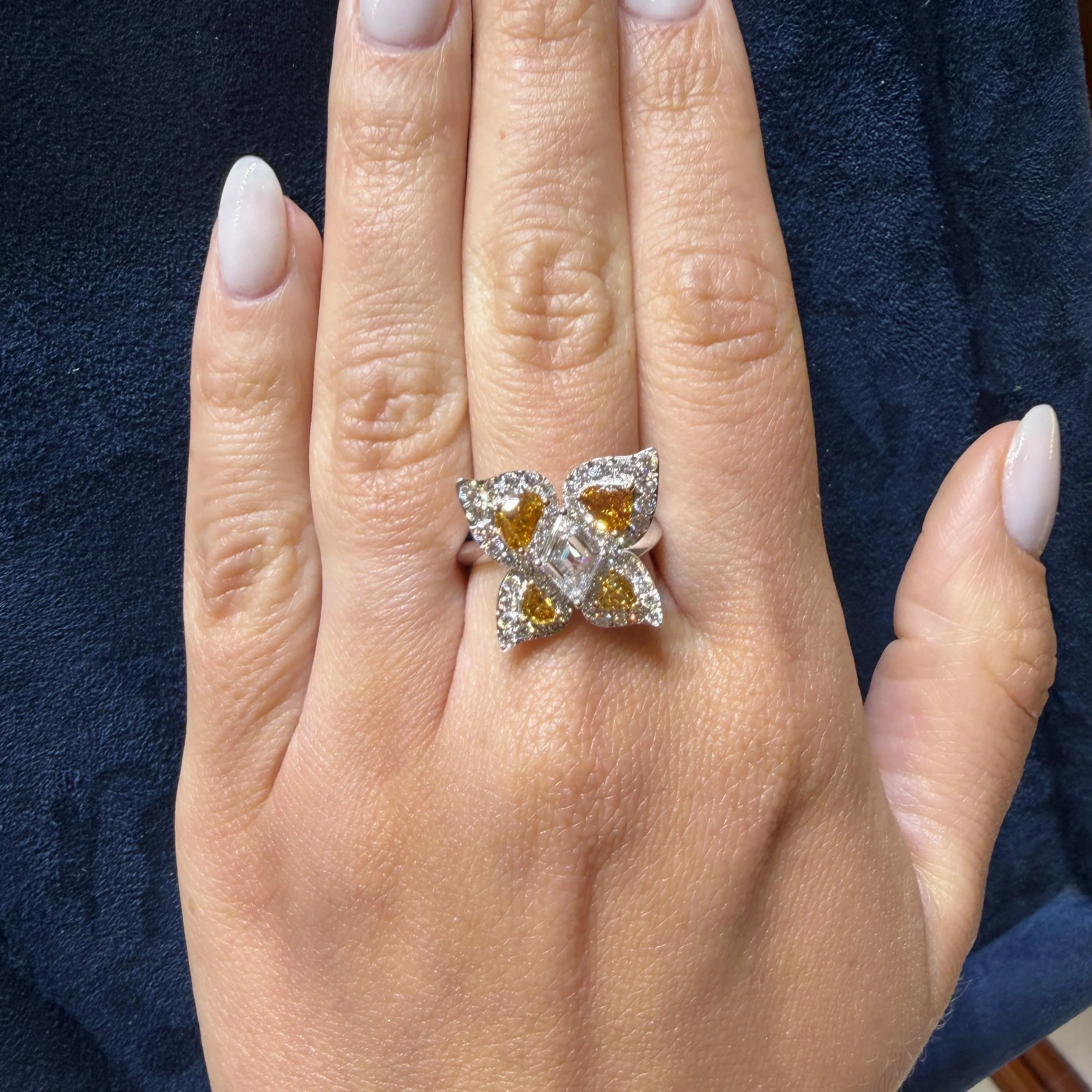 2.26 Carat White and Orange Diamond Butterfly Motif Ring - Image 7