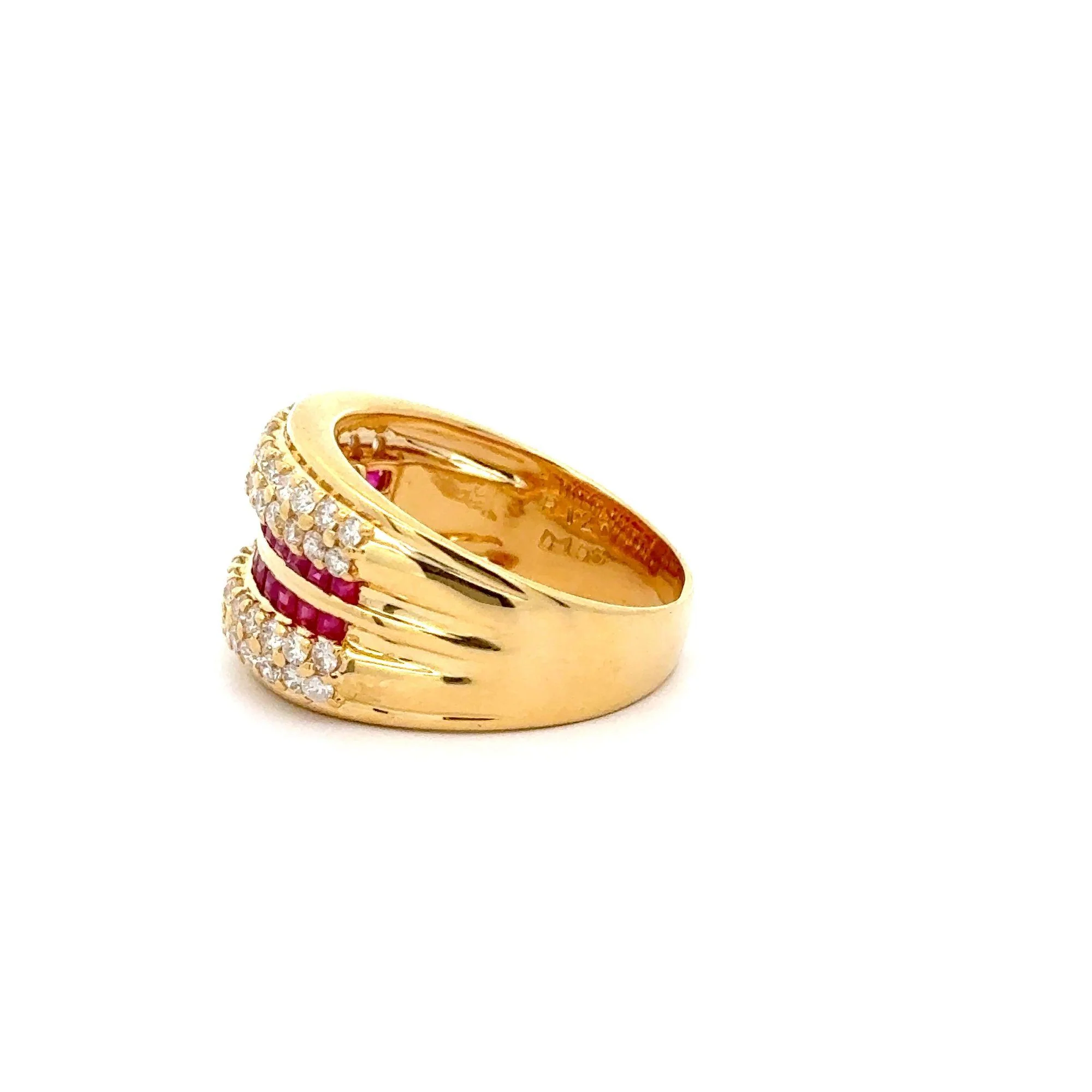 2.28 Carat Square Ruby & Diamond Channel Set 18K Gold Multi-Row Ring - Image 4