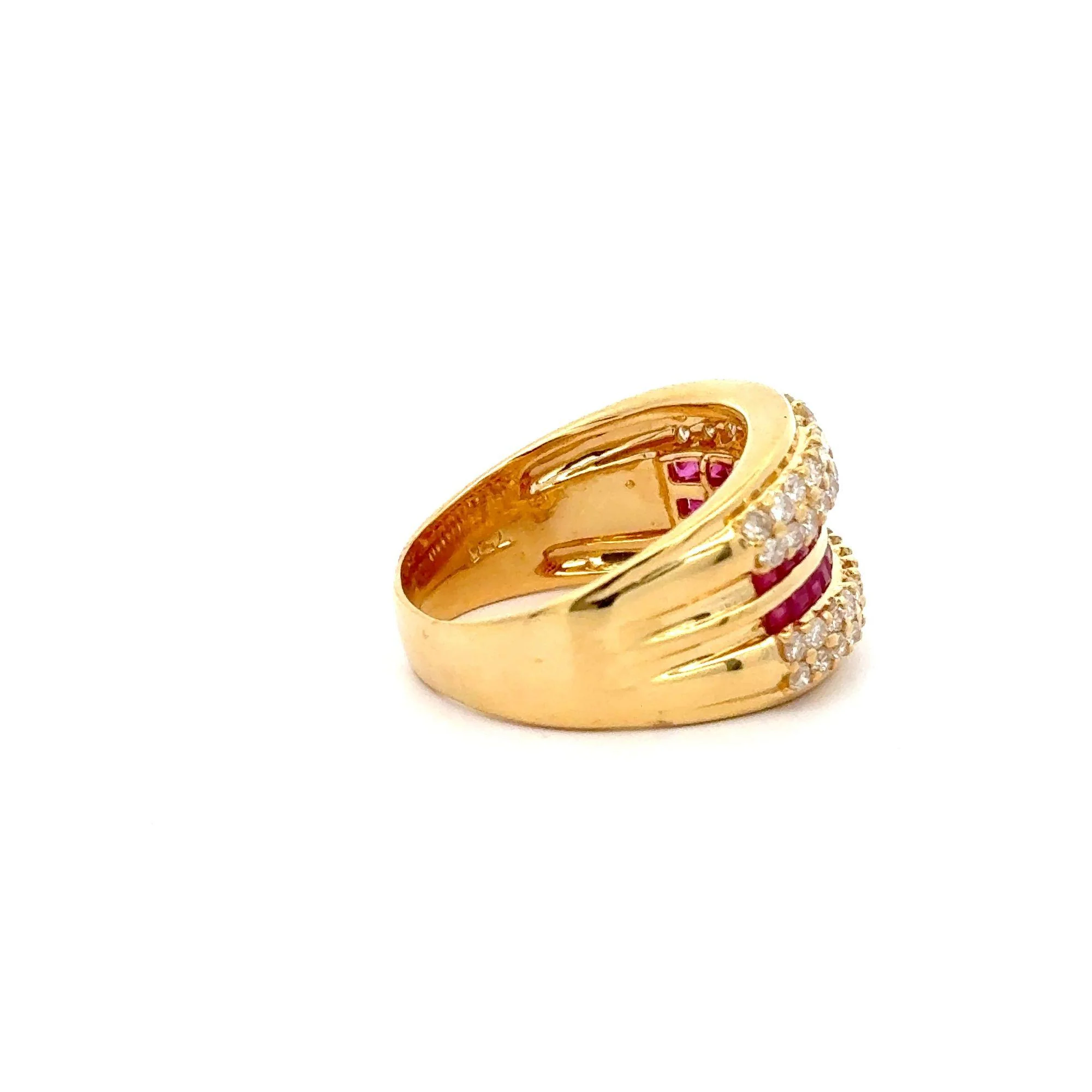 2.28 Carat Square Ruby & Diamond Channel Set 18K Gold Multi-Row Ring - Image 5