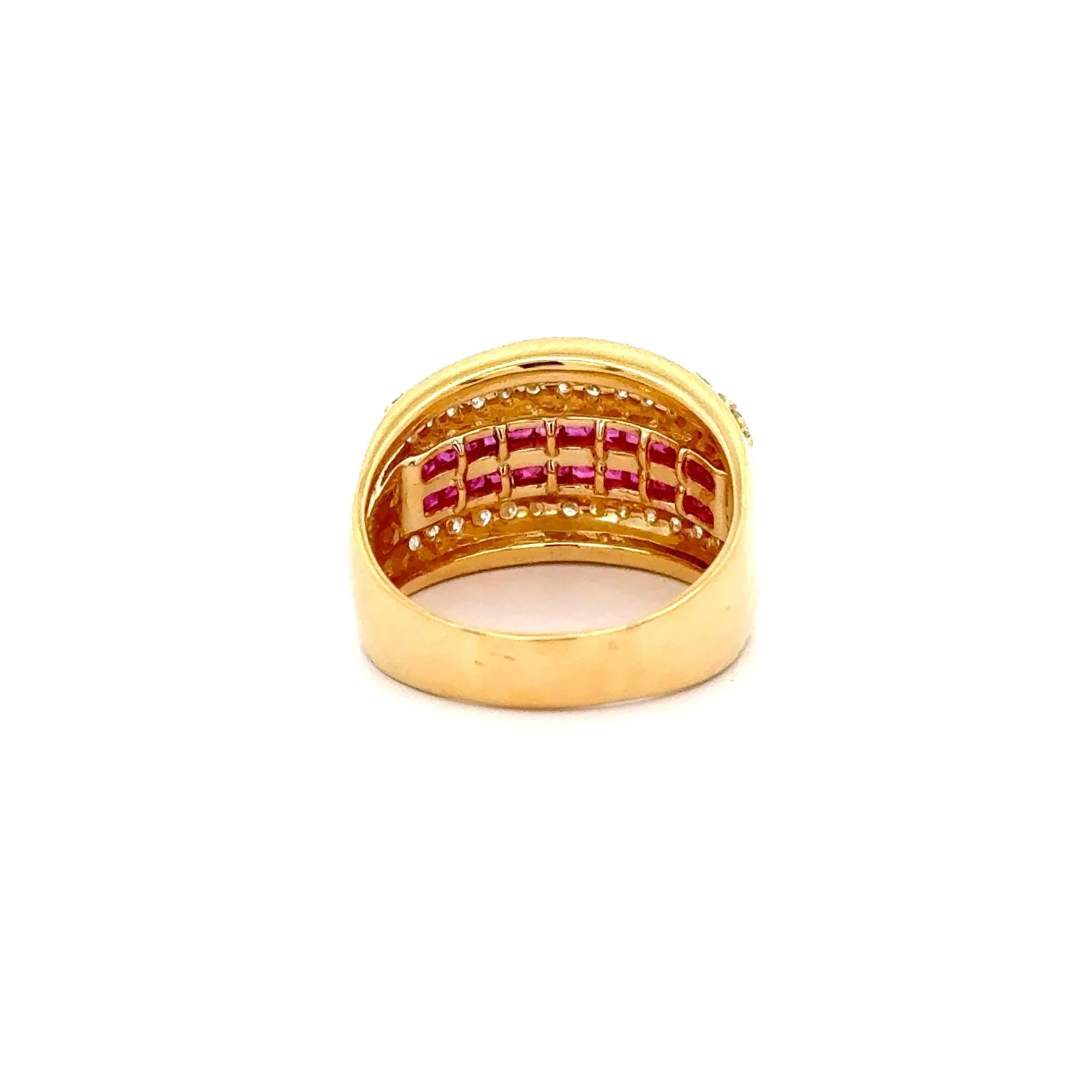2.28 Carat Square Ruby & Diamond Channel Set 18K Gold Multi-Row Ring - Image 6