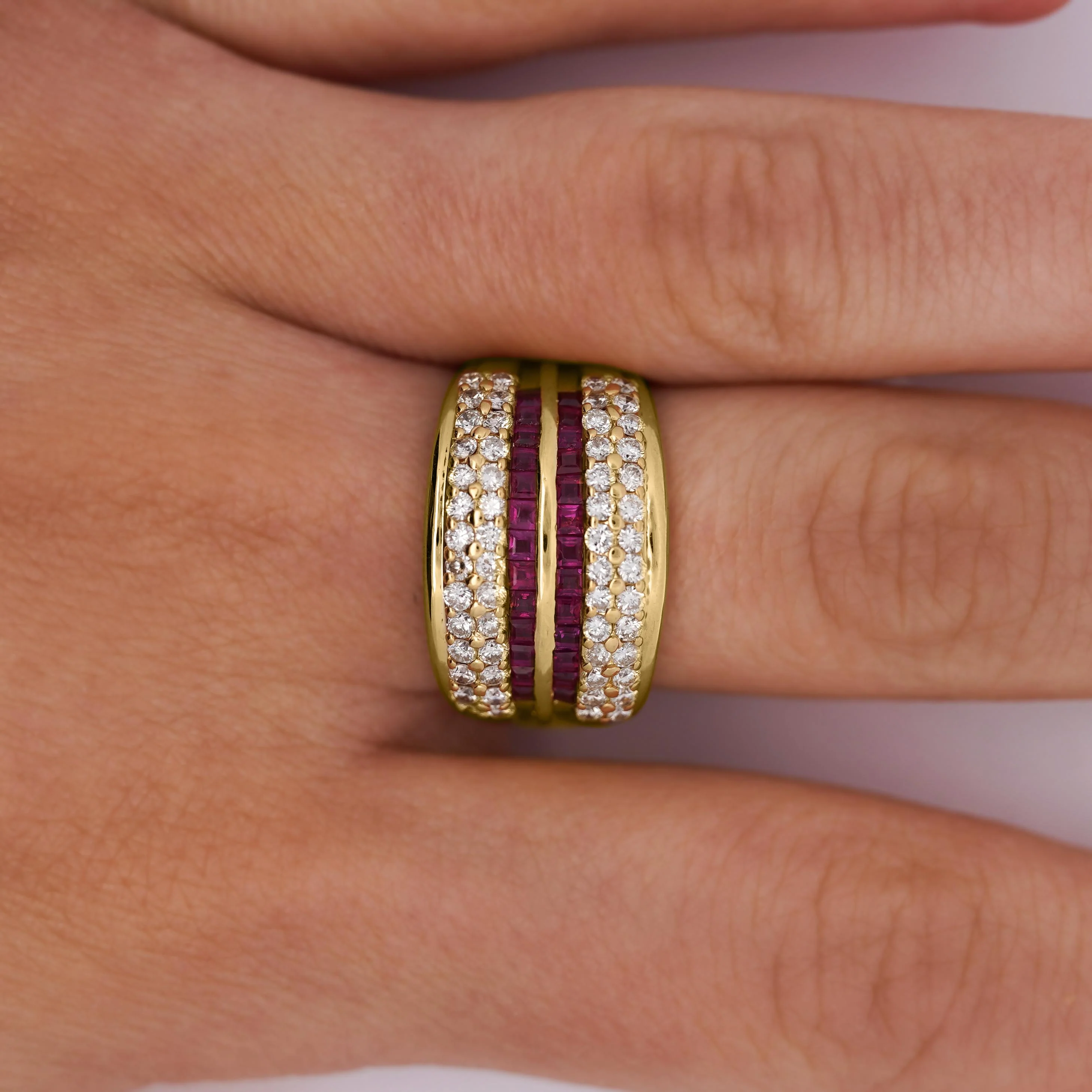 2.28 Carat Square Ruby & Diamond Channel Set 18K Gold Multi-Row Ring - Image 8