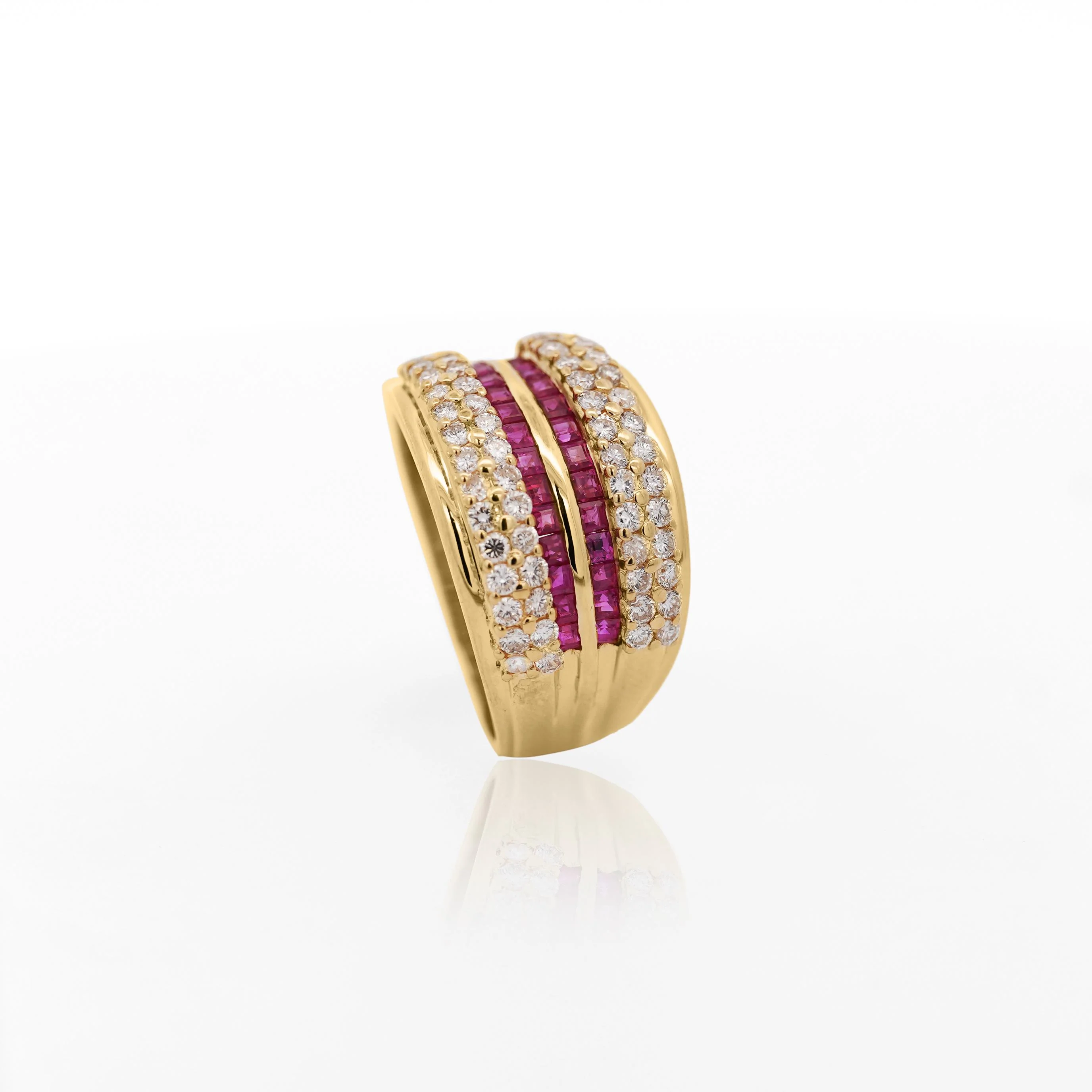 2.28 Carat Square Ruby & Diamond Channel Set 18K Gold Multi-Row Ring - Image 9