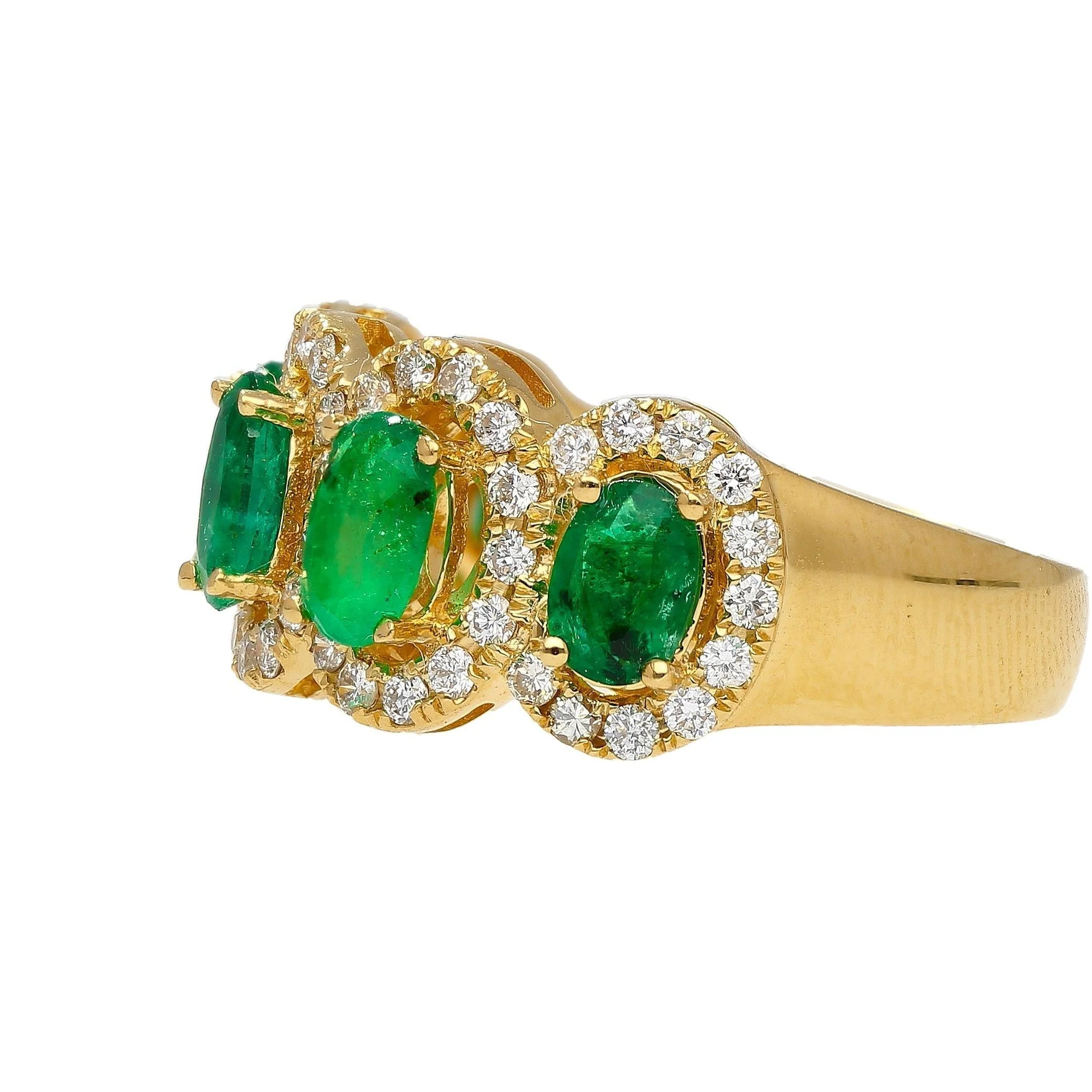 2.29 Carat Oval Cut Emerald and Diamond Wedding Band in 18K Gold - Image 4