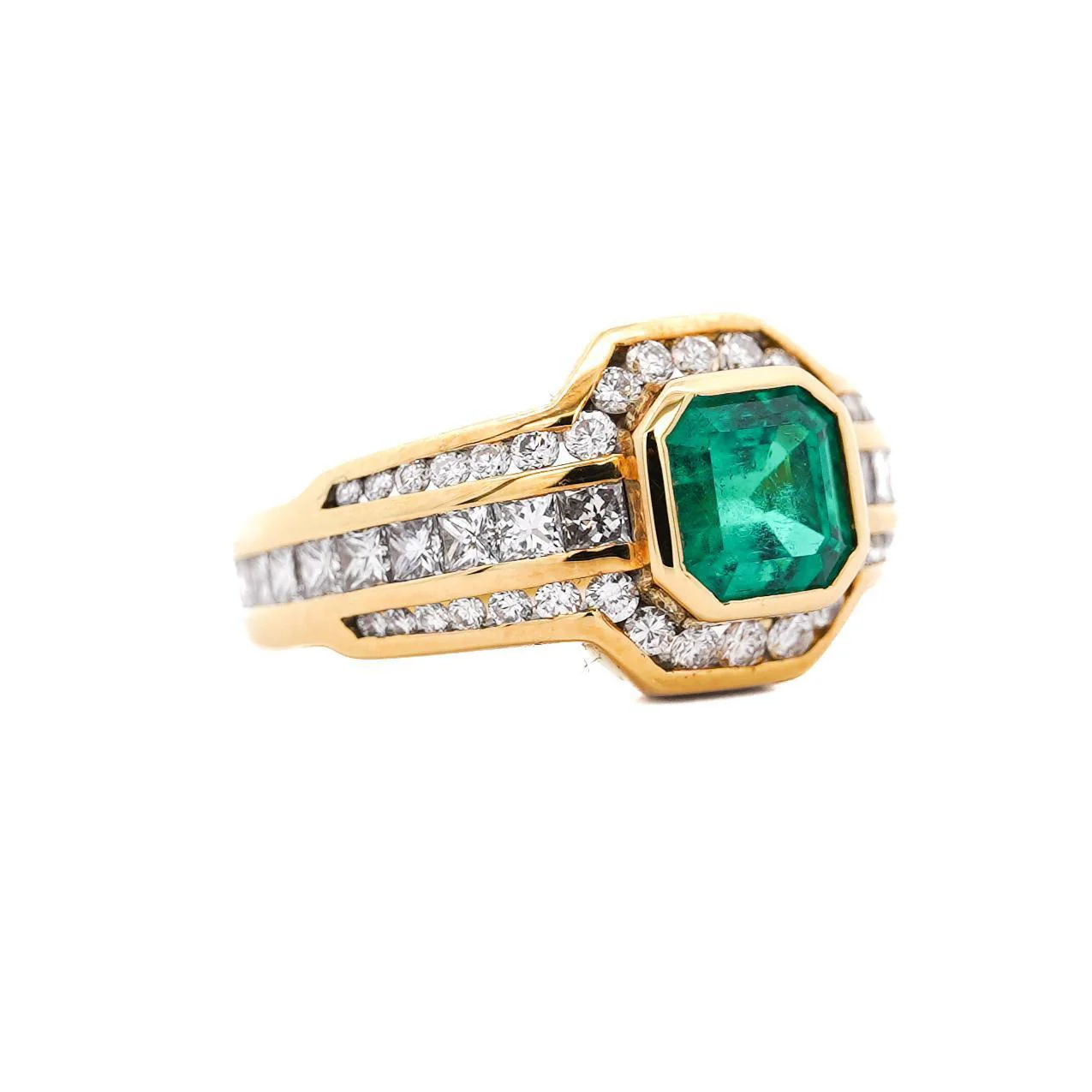 2.33 Carat Square Emerald & Diamond Channel 18K Gold Cocktail Ring - Image 4