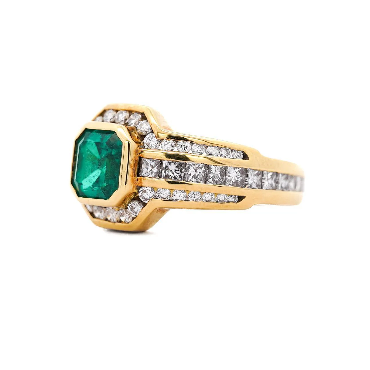 2.33 Carat Square Emerald & Diamond Channel 18K Gold Cocktail Ring - Image 6