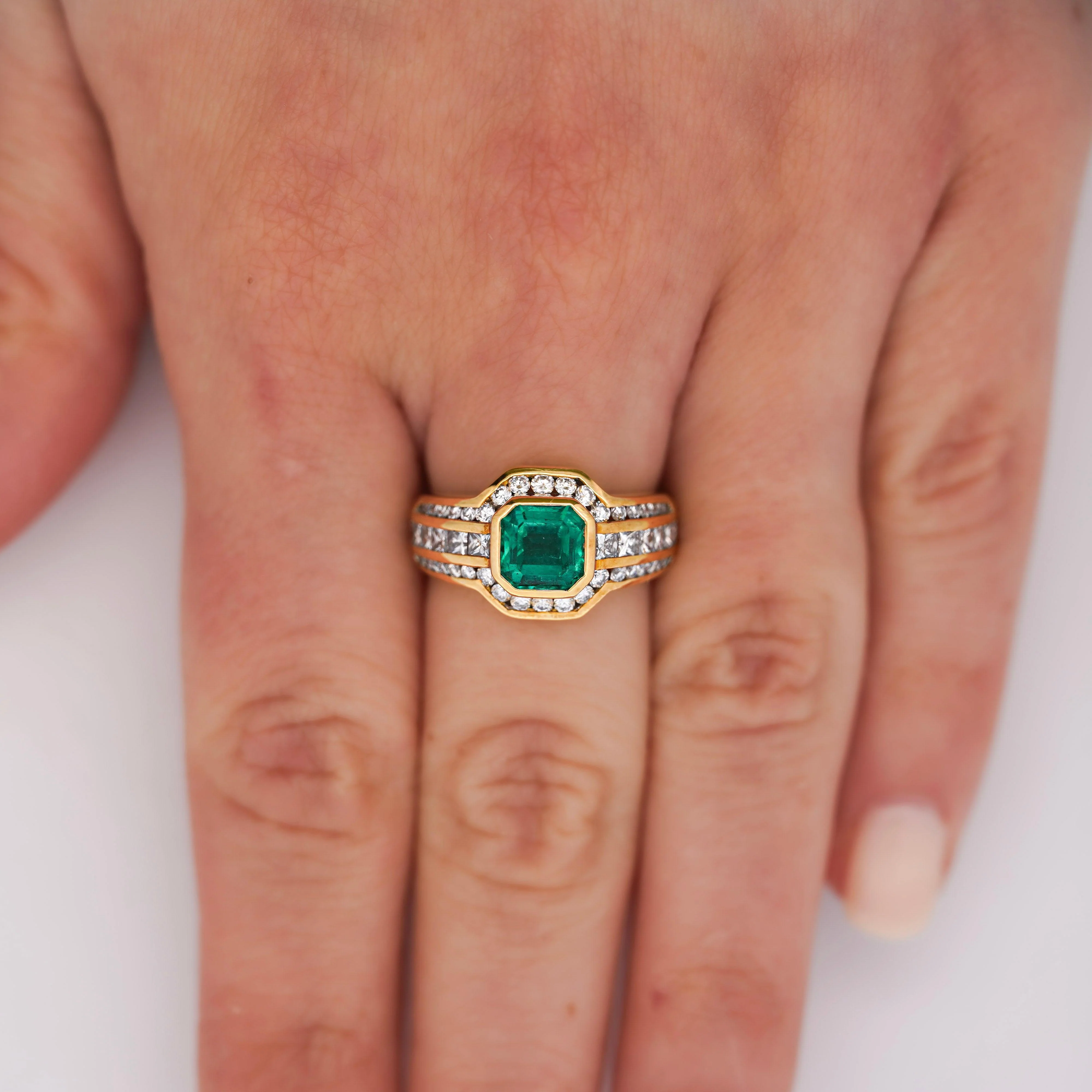 2.33 Carat Square Emerald & Diamond Channel 18K Gold Cocktail Ring - Image 8