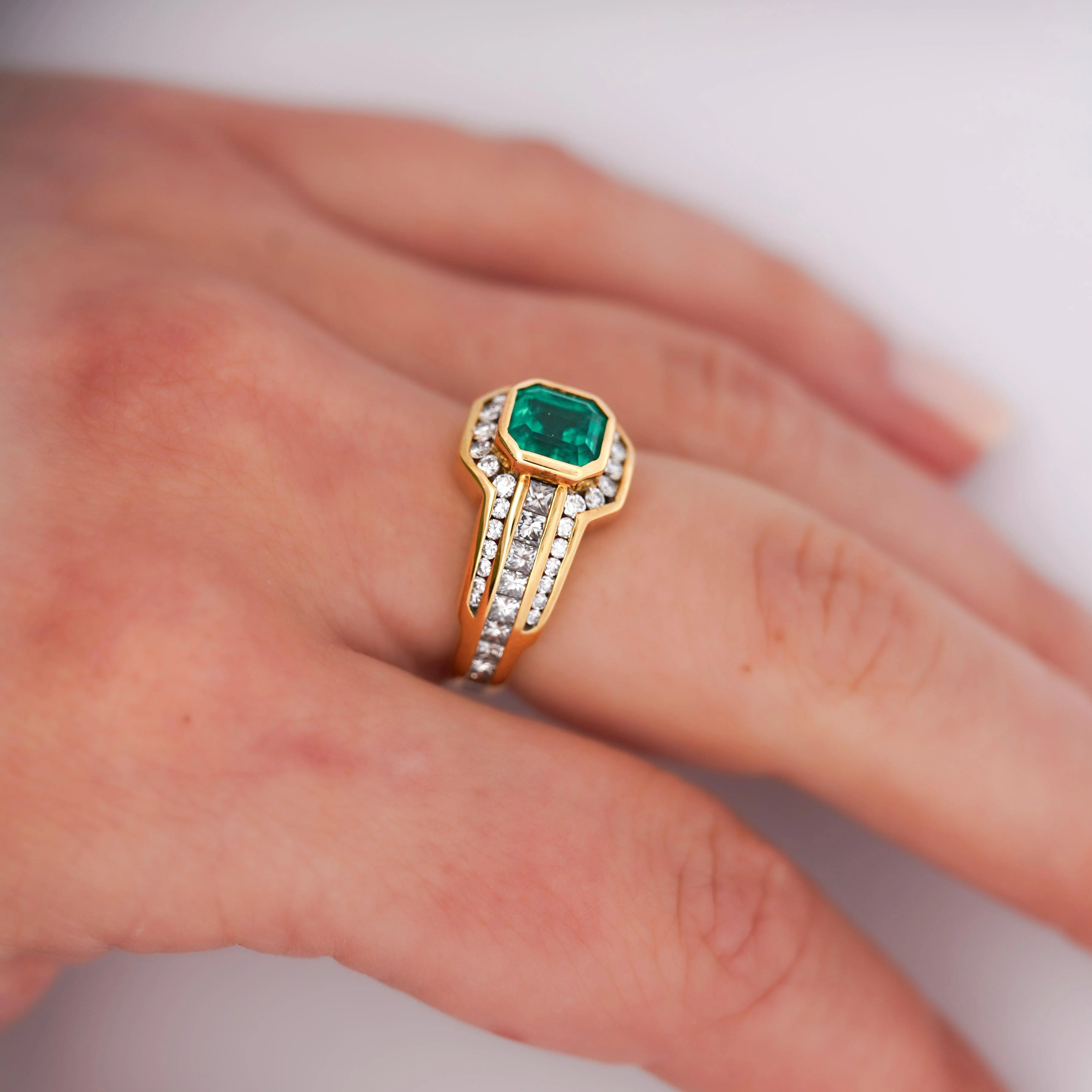 2.33 Carat Square Emerald & Diamond Channel 18K Gold Cocktail Ring - Image 9