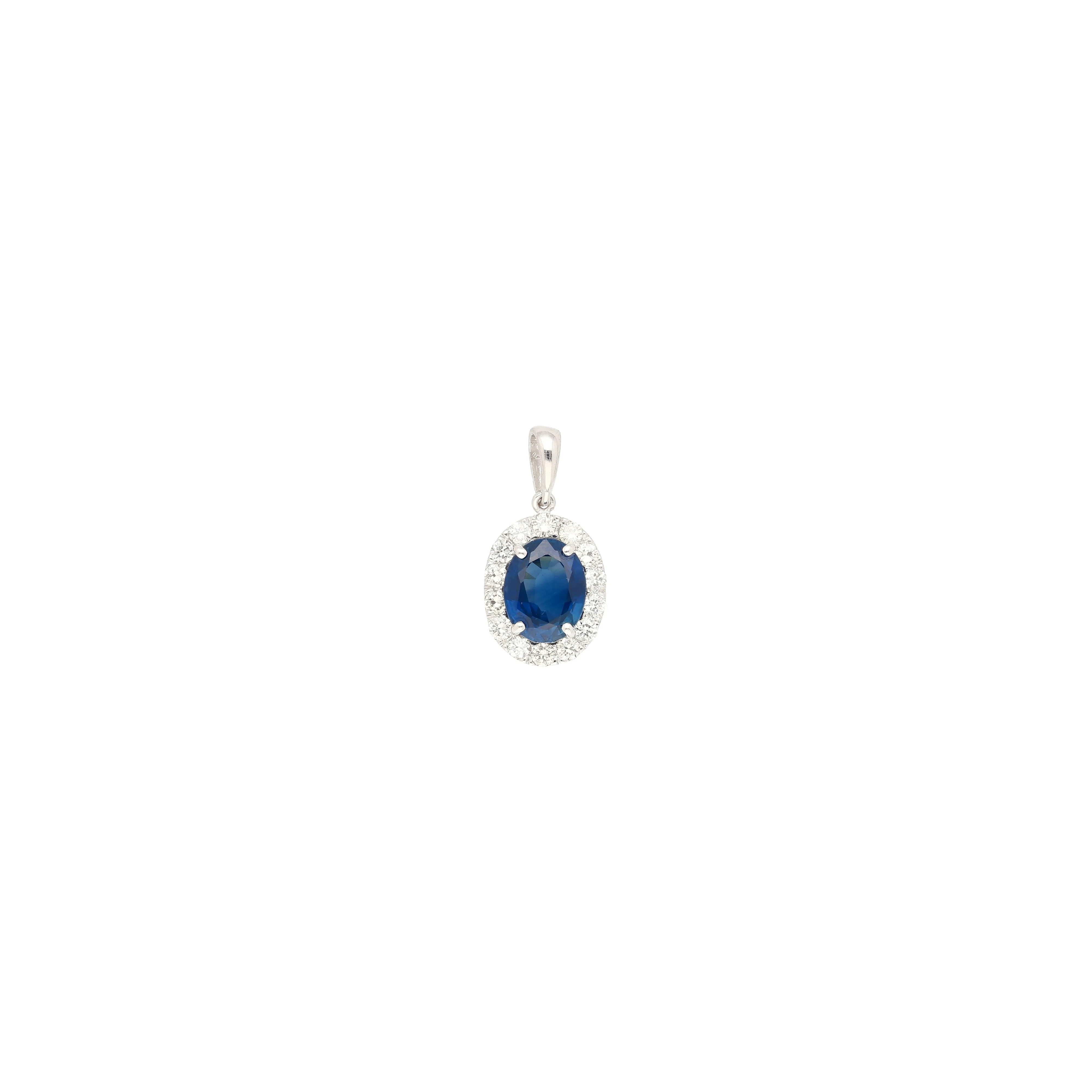 2.41 Carat Sapphire Diamond Halo 14K Gold Pendant Necklace - Image 3