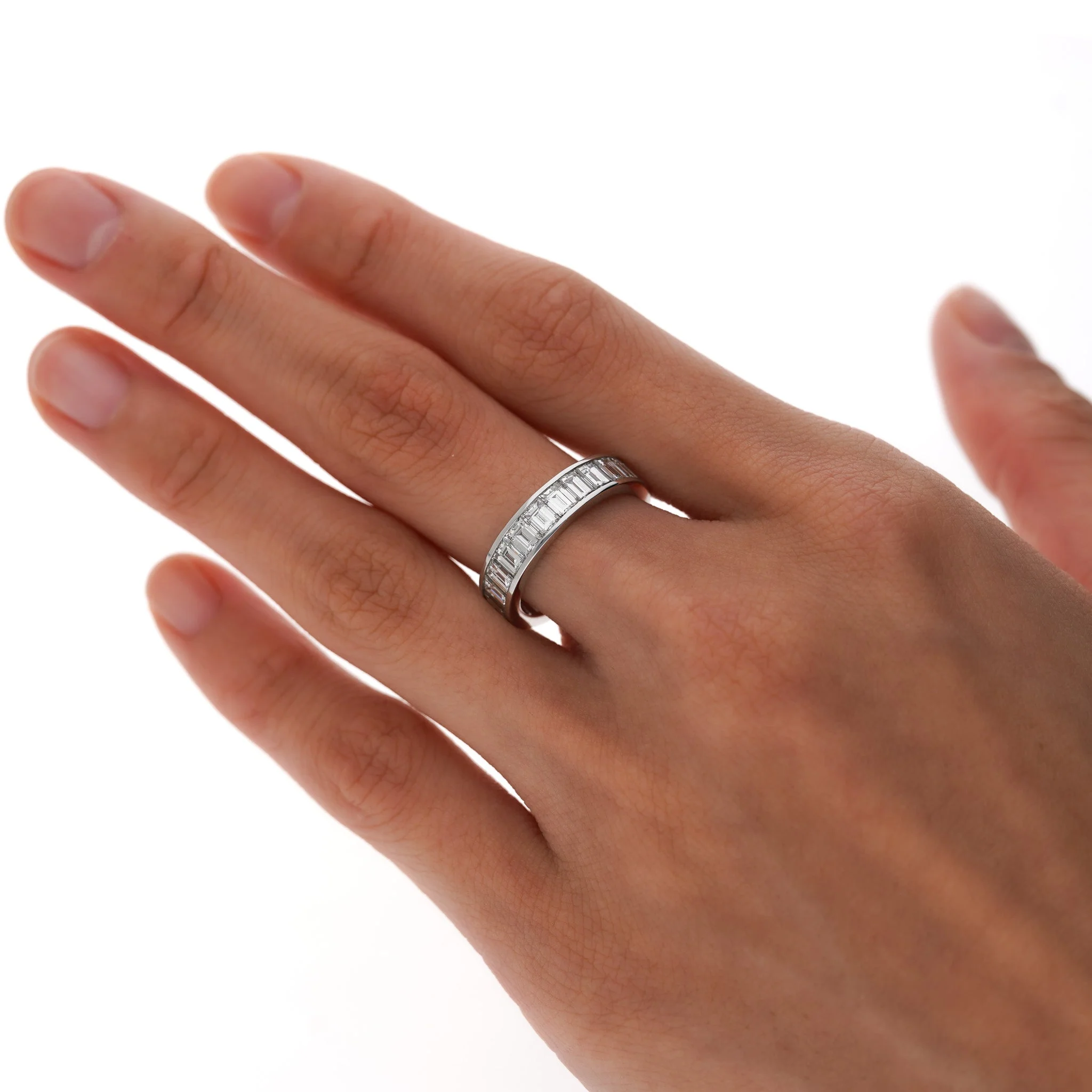 Assay Channel Emerald Cut Diamond Eternity Band Ring 14K White Gold - Image 8