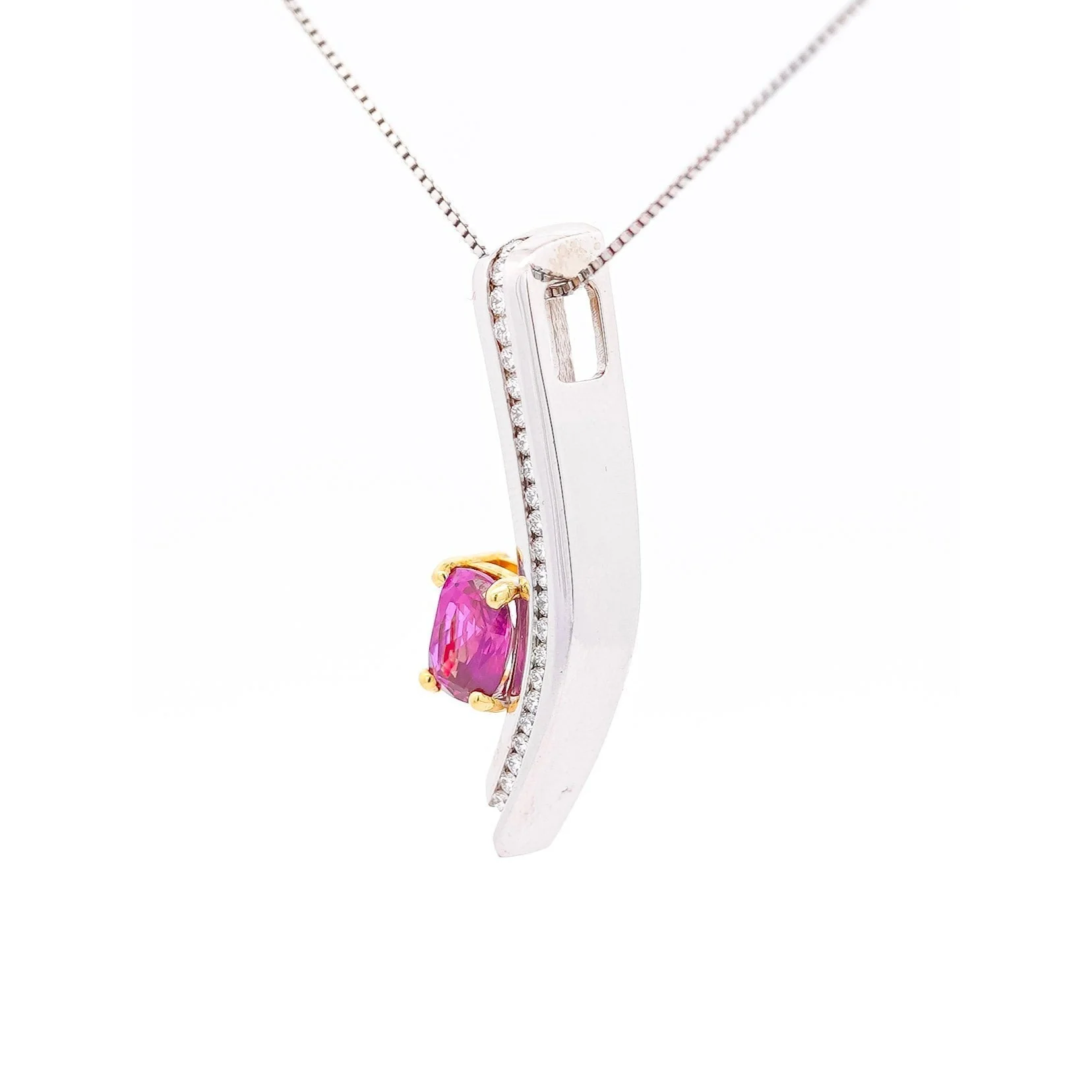 2.5 Carat GIA Certified Cushion-Cut Pink Sapphire and Diamond 18K Pendant - Image 3