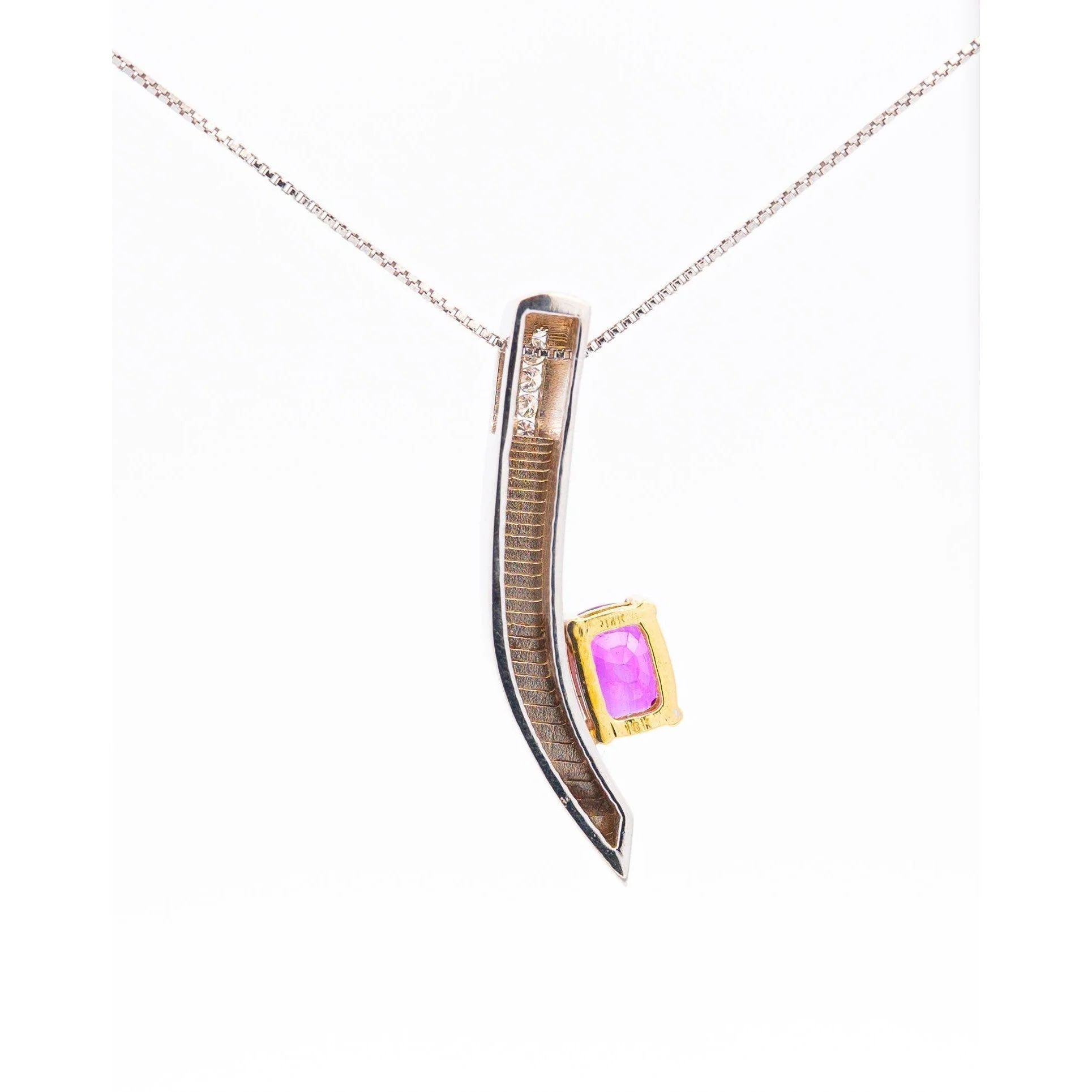 2.5 Carat GIA Certified Cushion-Cut Pink Sapphire and Diamond 18K Pendant - Image 4