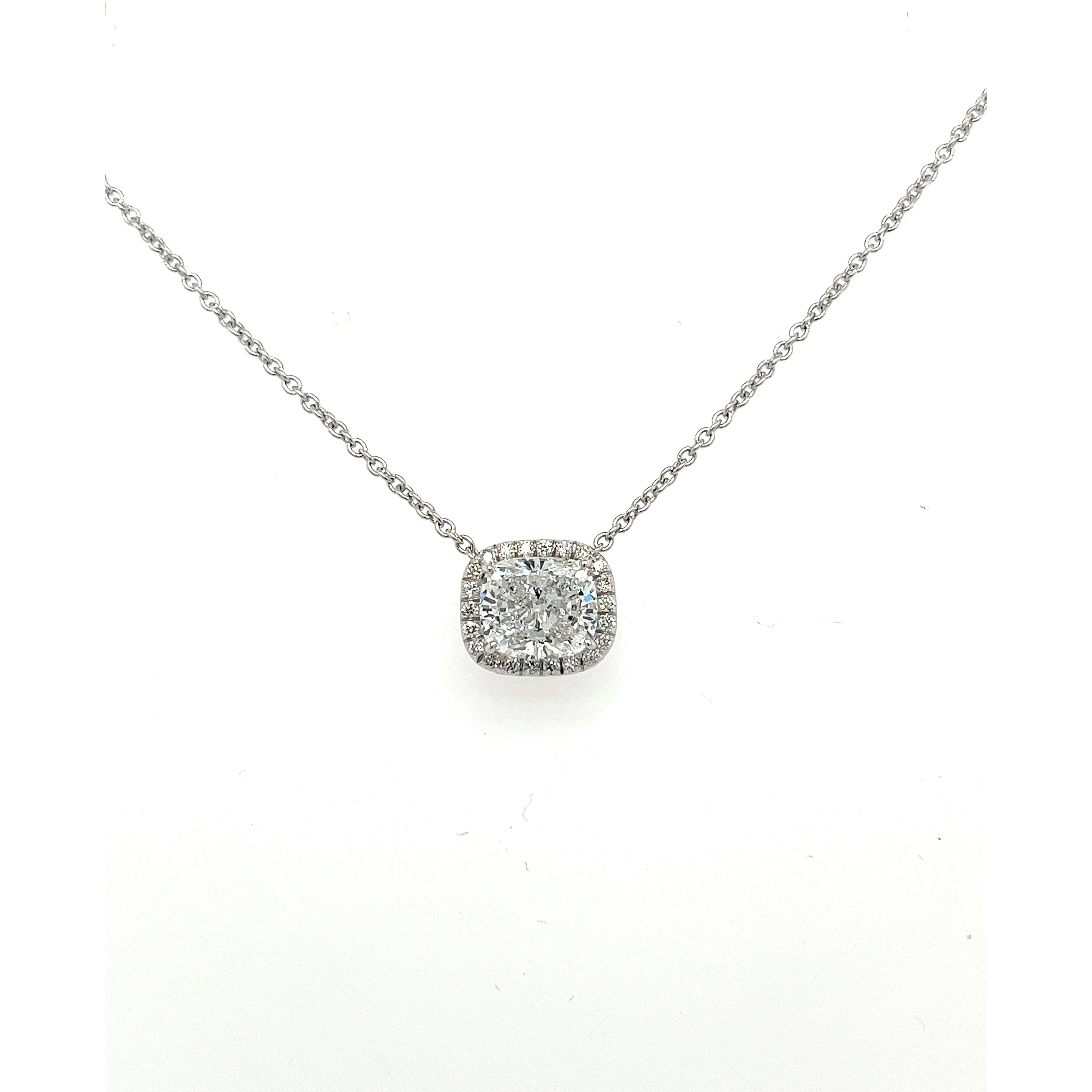 2.51 Carat Cushion cut Lab Grown Diamond CVD Pendant With Diamond Halo in Platinum 950 Setting | Cable Chain - Image 2