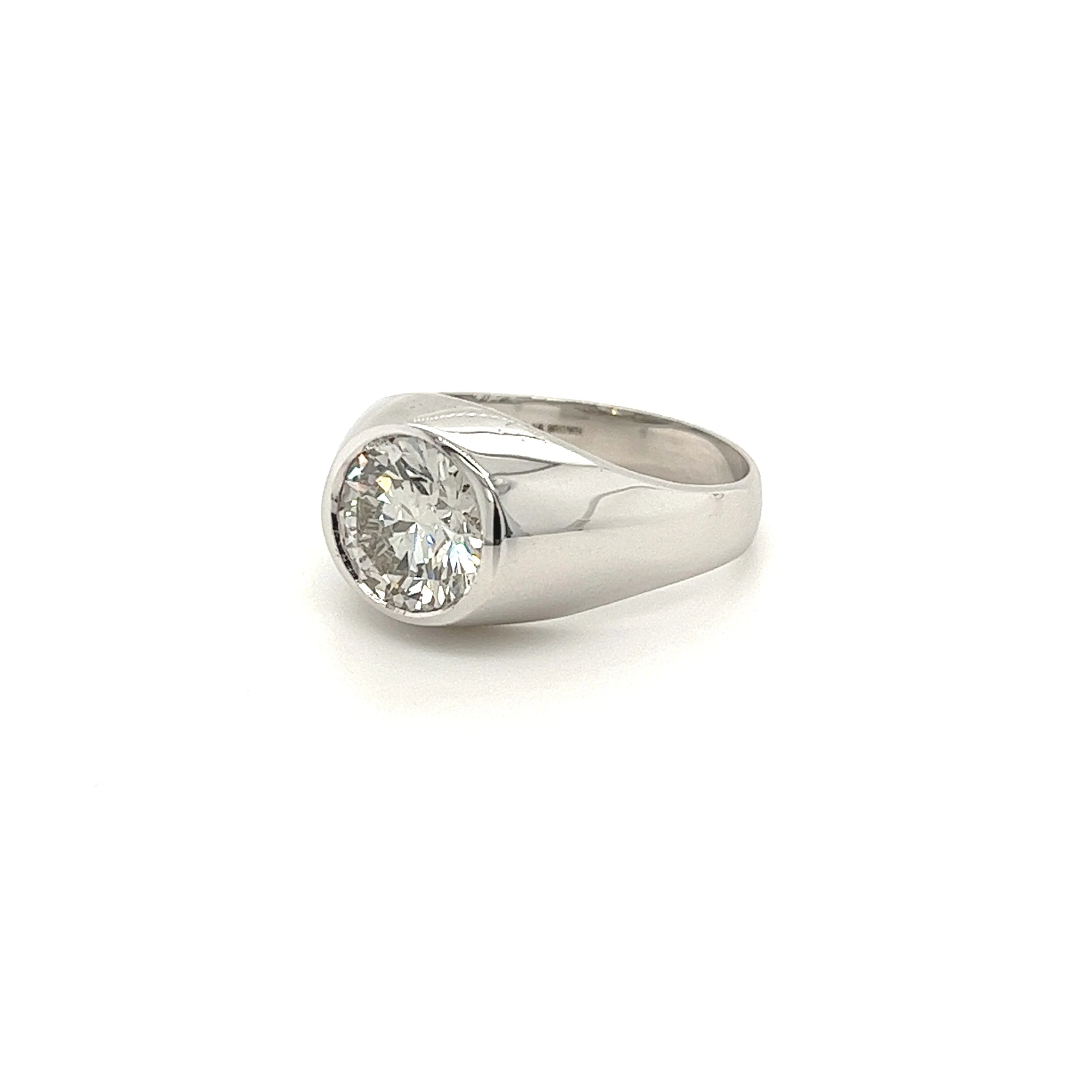 2.6 Carat Round Cut Lab Grown Diamond in 14K White Gold Bezel Set Mens Solitaire Ring - Image 3