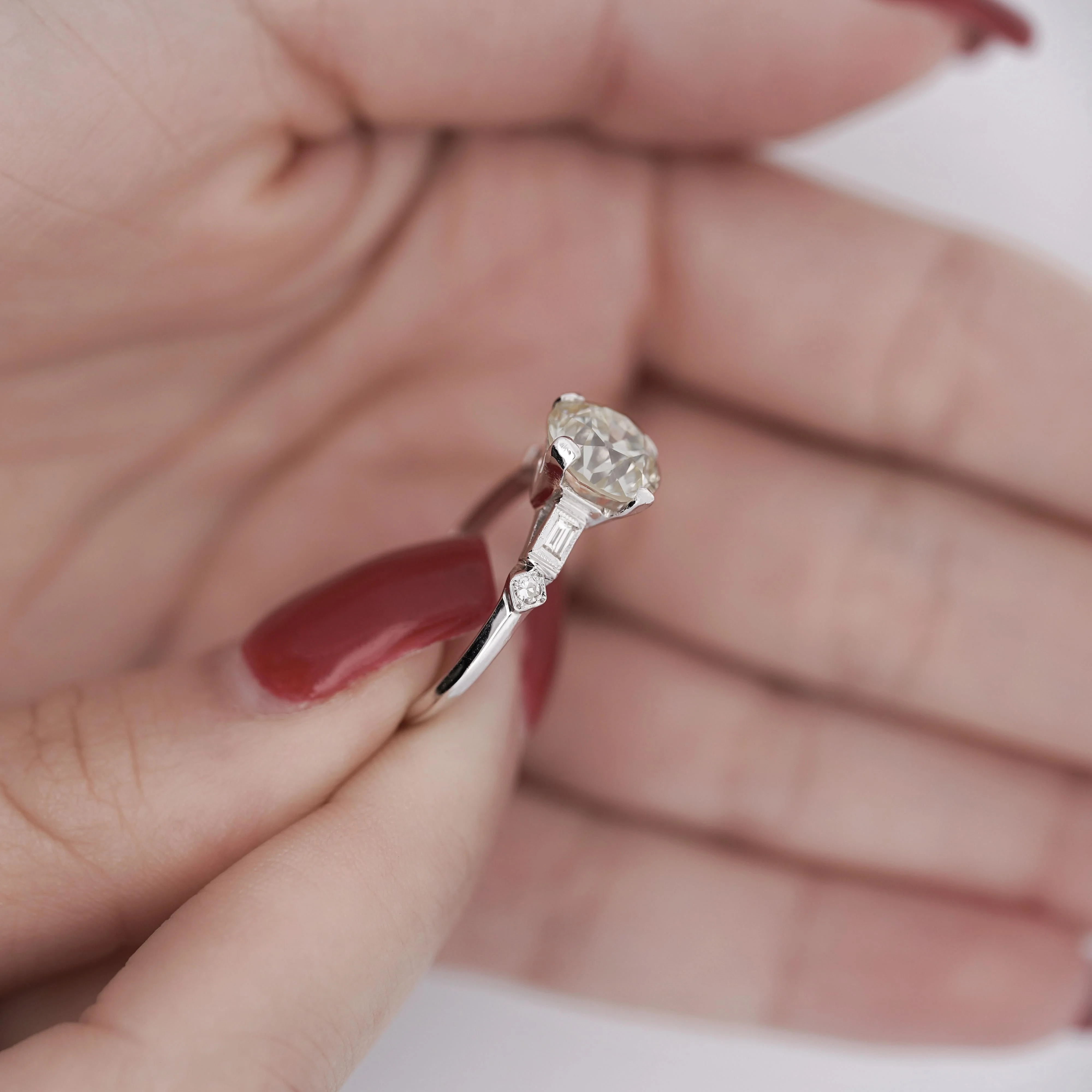 2.61 Carat European Cut M-N/VS1 Diamond Vintage Art Deco Engagement Ring - Image 6