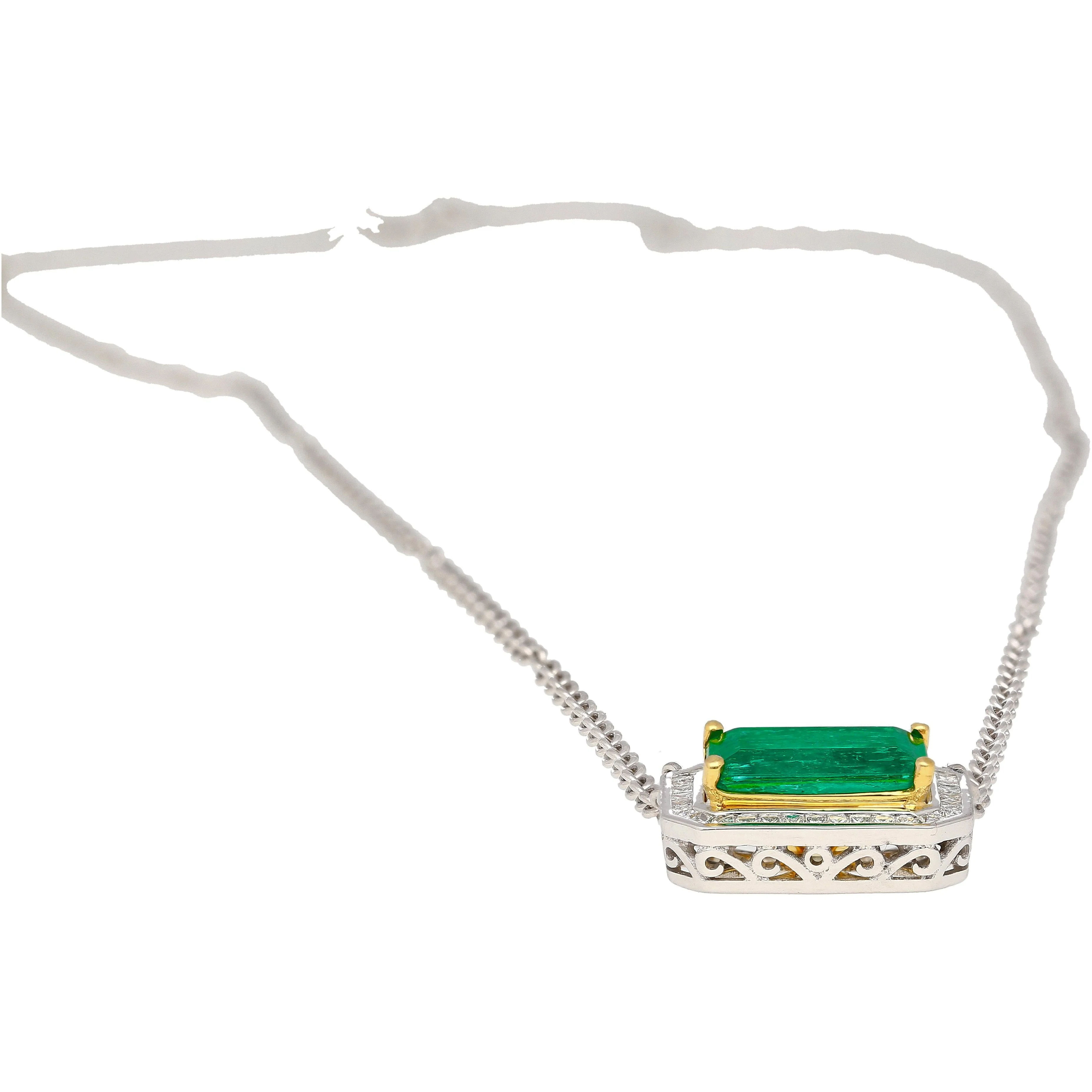 2.66 Carat Vivid Green Minor Oil Muzo Mine Colombian Emerald Floating Necklace - Image 4