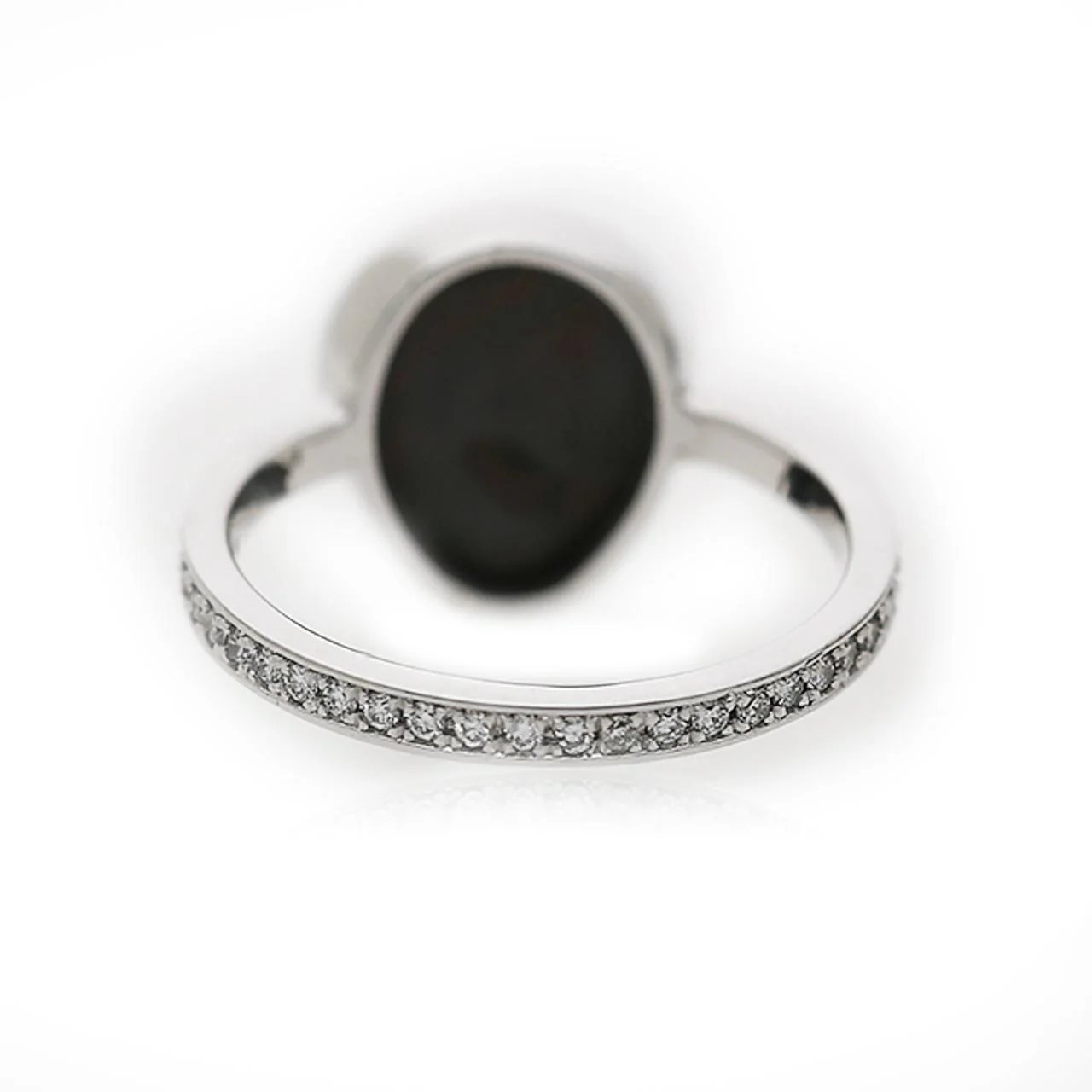 2.70 Carat Black Opal Freeform Shape Bezel Set 18K White Gold Ring - Image 6