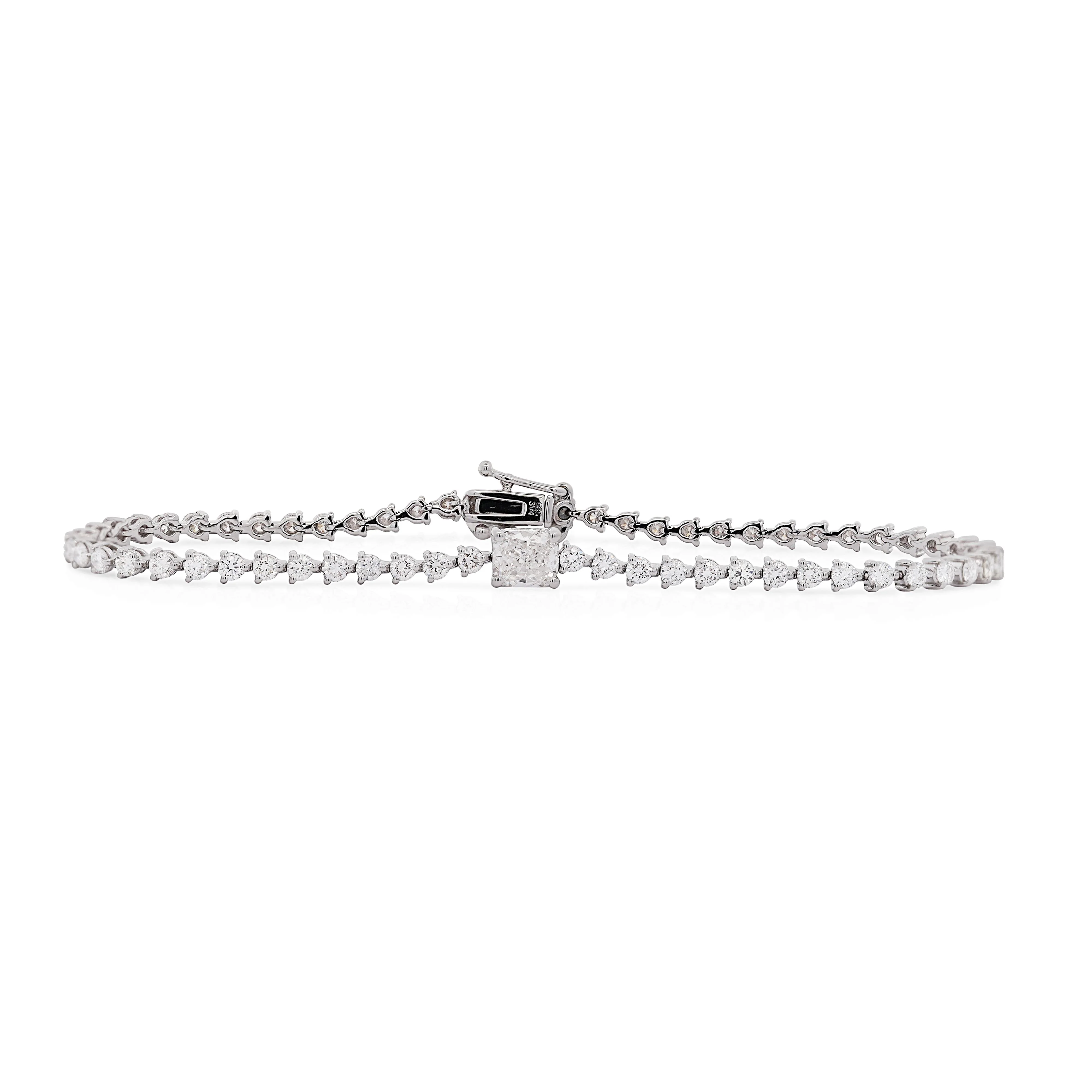 2.71 Carat Cushion & Round Lab Grown Diamond 14K White Gold Tennis Bracelet - Image 2