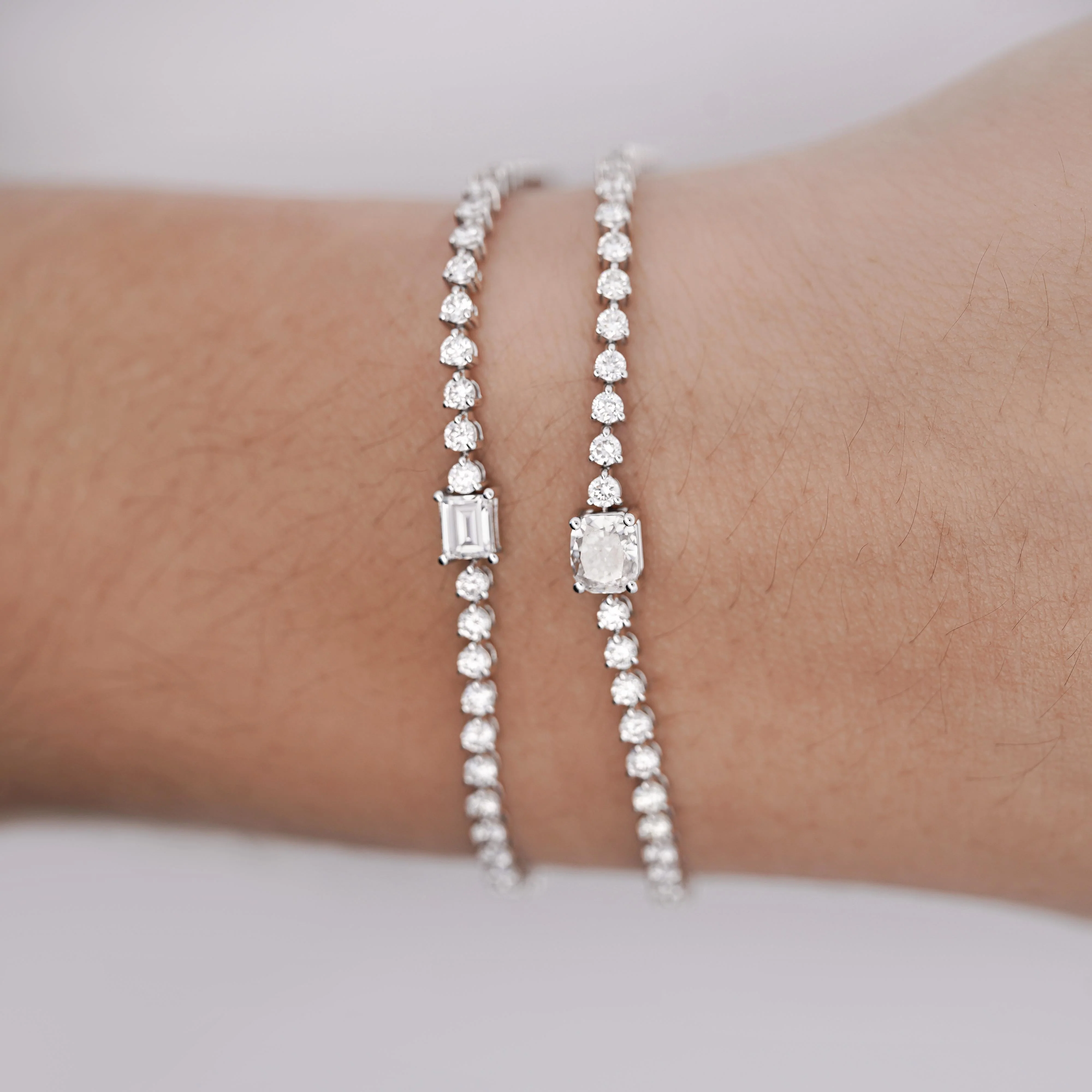 2.71 Carat Cushion & Round Lab Grown Diamond 14K White Gold Tennis Bracelet - Image 4