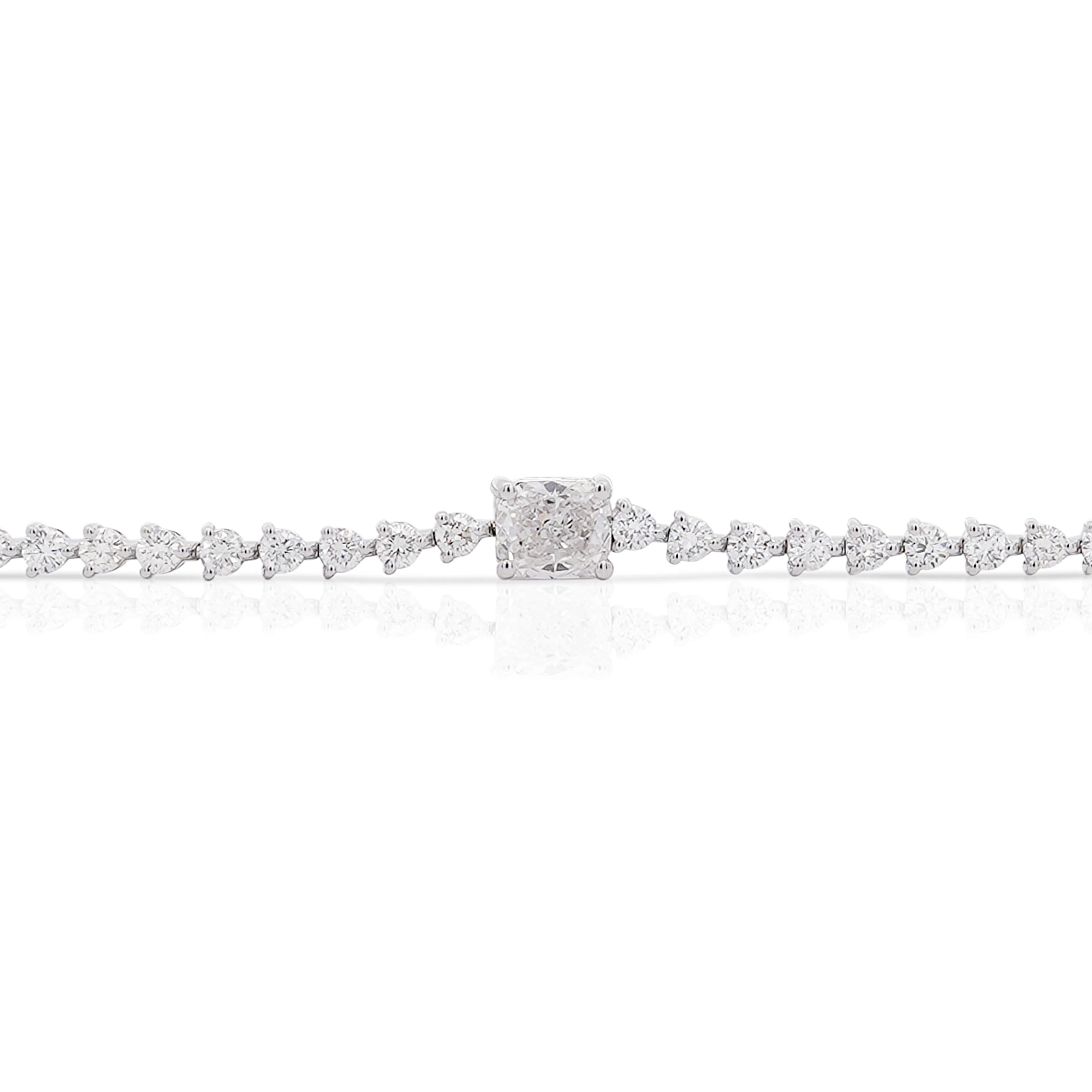 2.71 Carat Cushion & Round Lab Grown Diamond 14K White Gold Tennis Bracelet - Image 5
