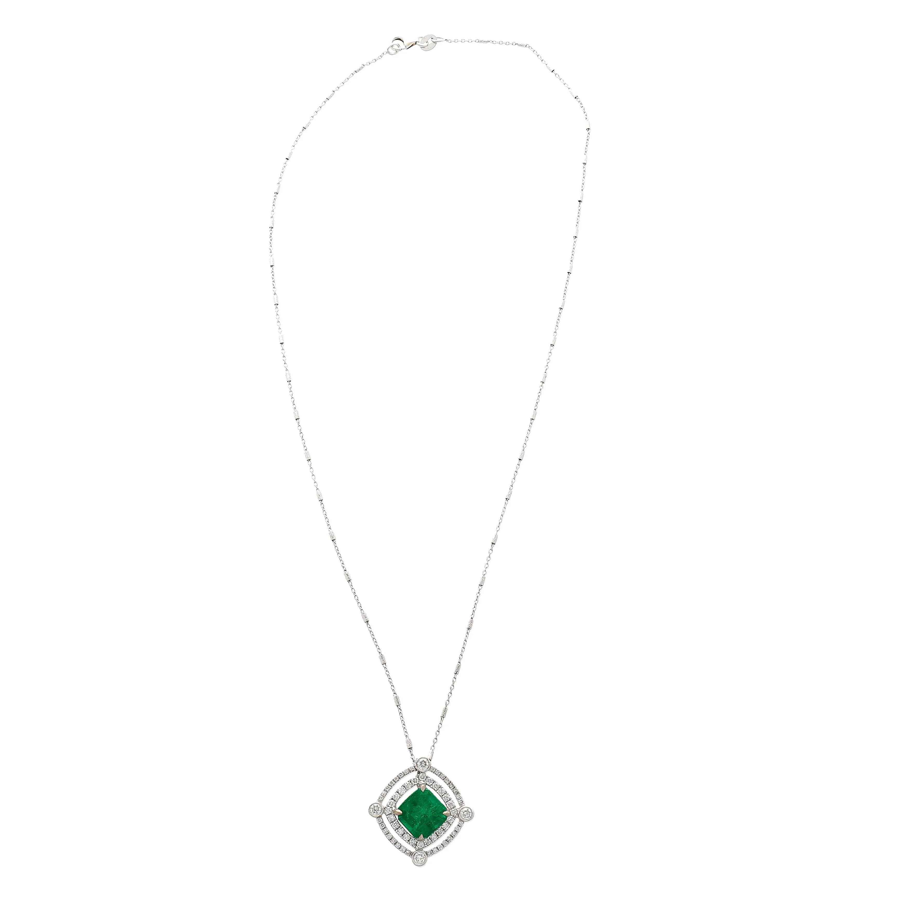 2.72 Carat GRS Certified Minor Oil Muzo Green Colombian Emerald Necklace in 18k White Gold - Image 4