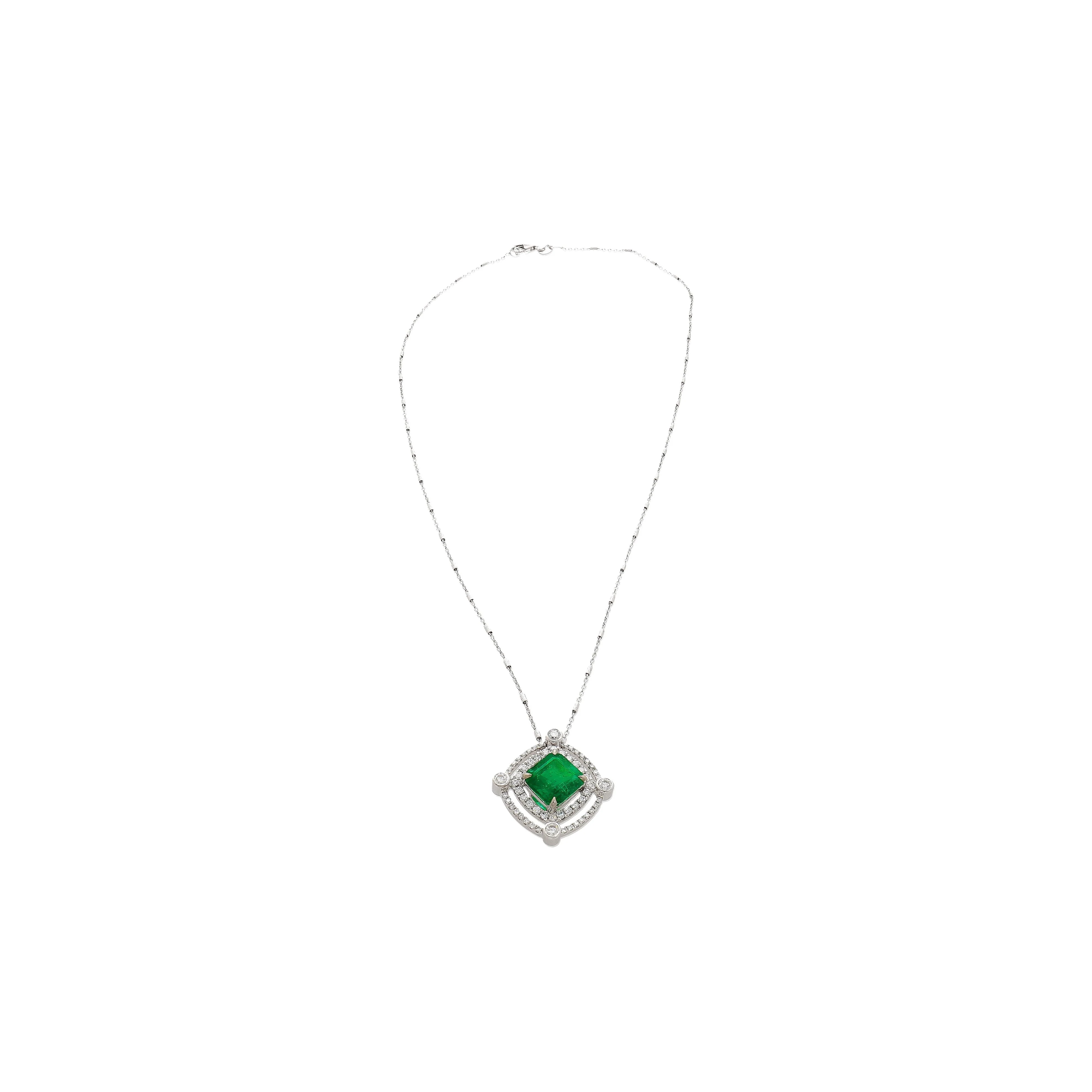 2.72 Carat GRS Certified Minor Oil Muzo Green Colombian Emerald Necklace in 18k White Gold - Image 5