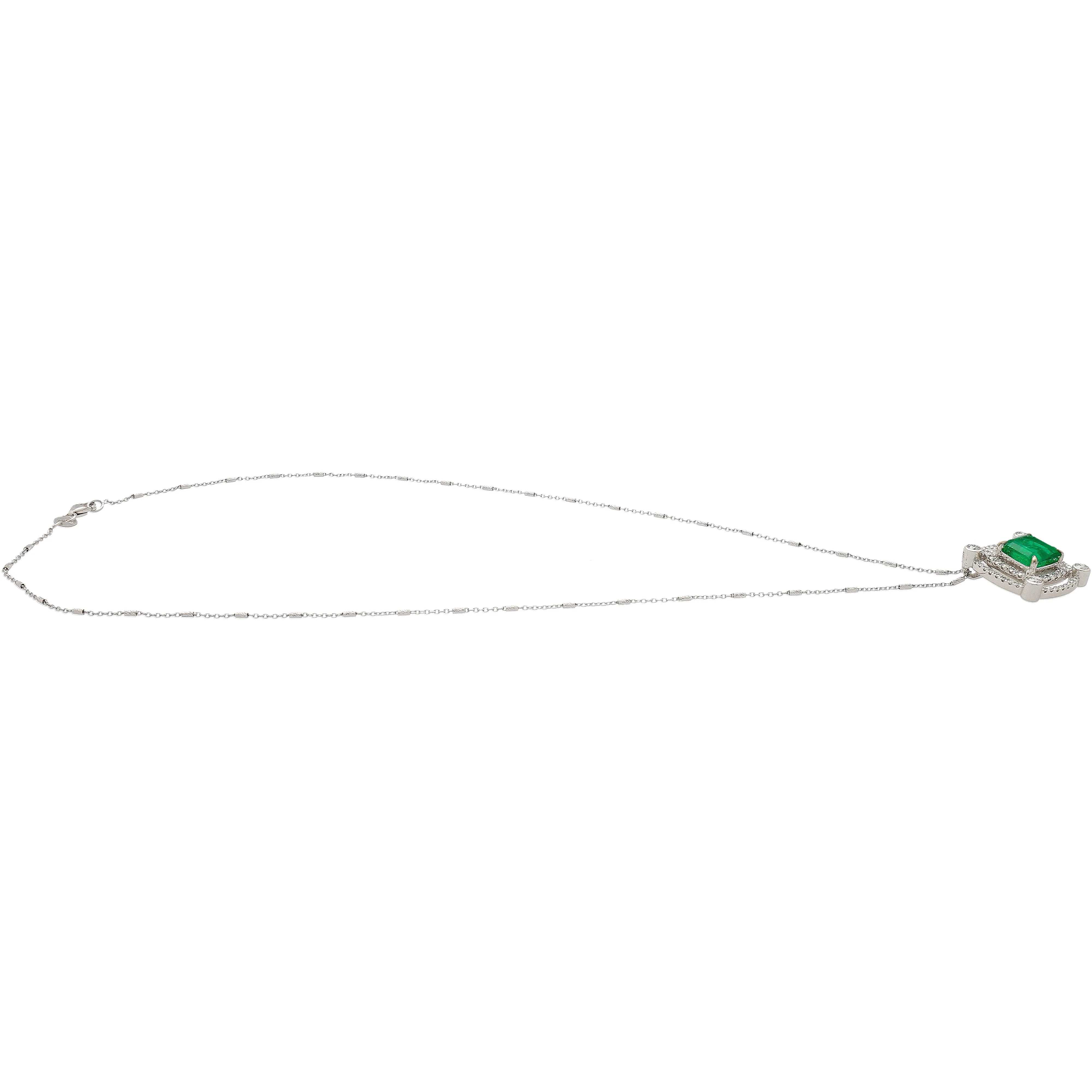 2.72 Carat GRS Certified Minor Oil Muzo Green Colombian Emerald Necklace in 18k White Gold - Image 6