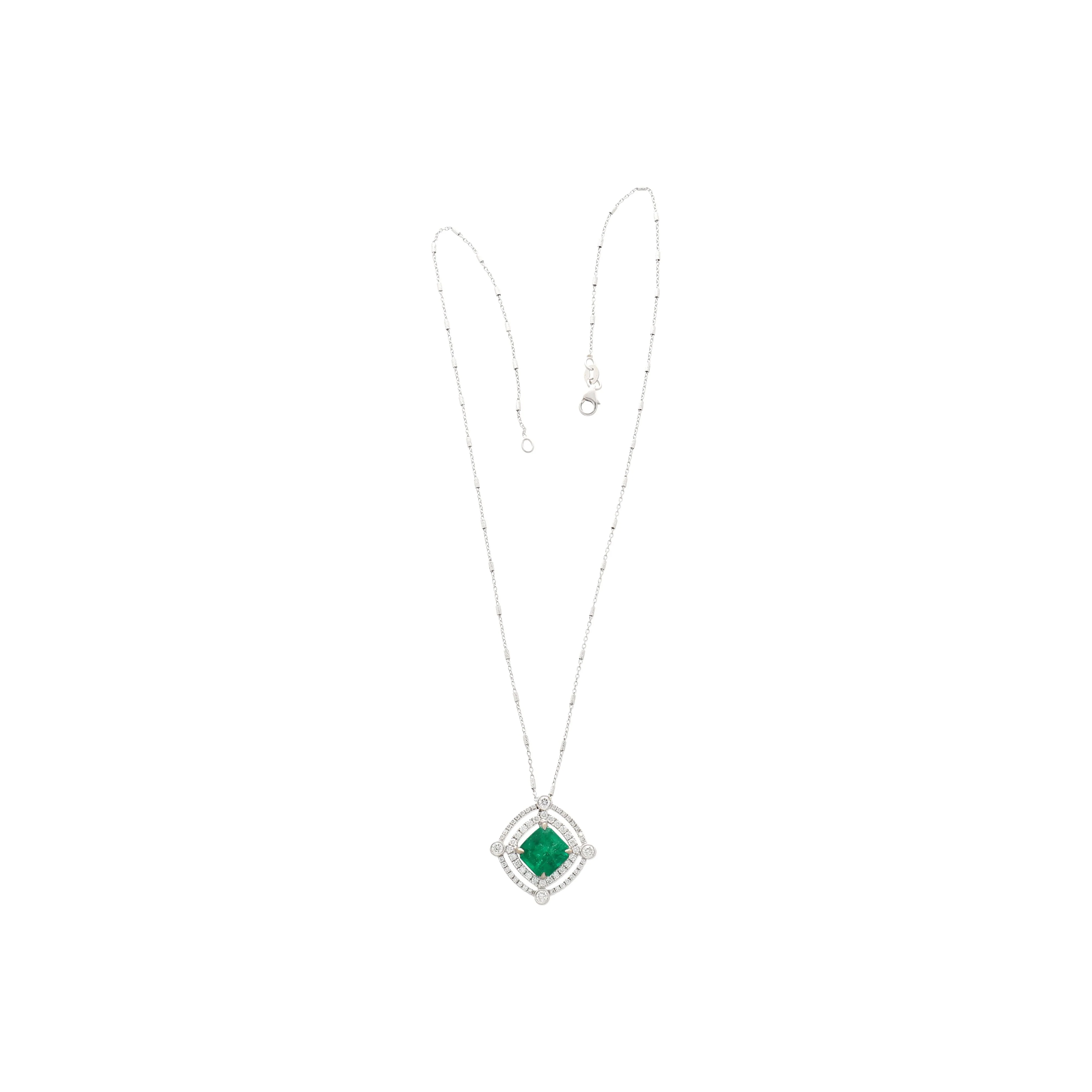 2.72 Carat GRS Certified Minor Oil Muzo Green Colombian Emerald Necklace in 18k White Gold - Image 7