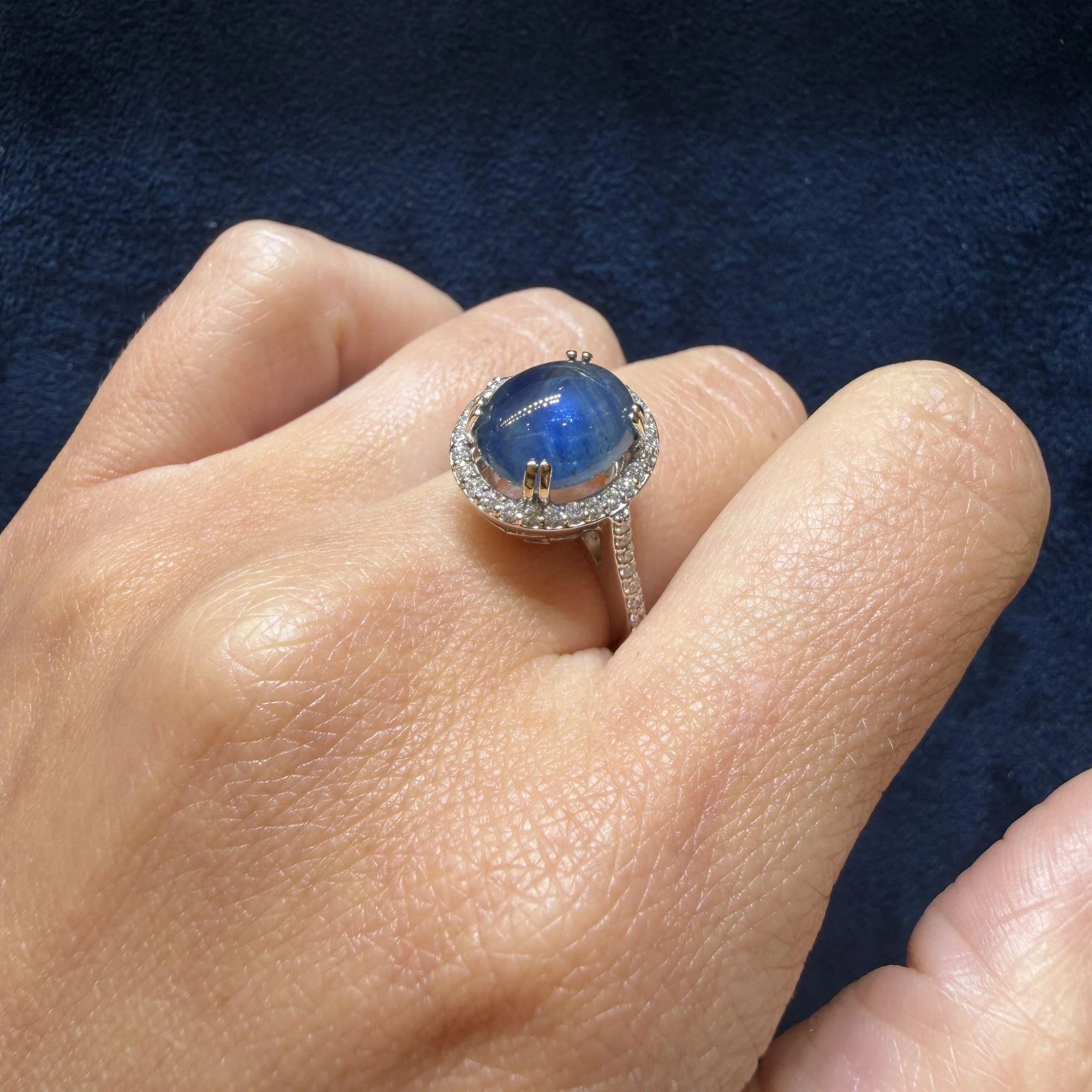 2.80 Carat Oval Cabochon Blue Star Sapphire and Diamond Halo Ring - Image 11