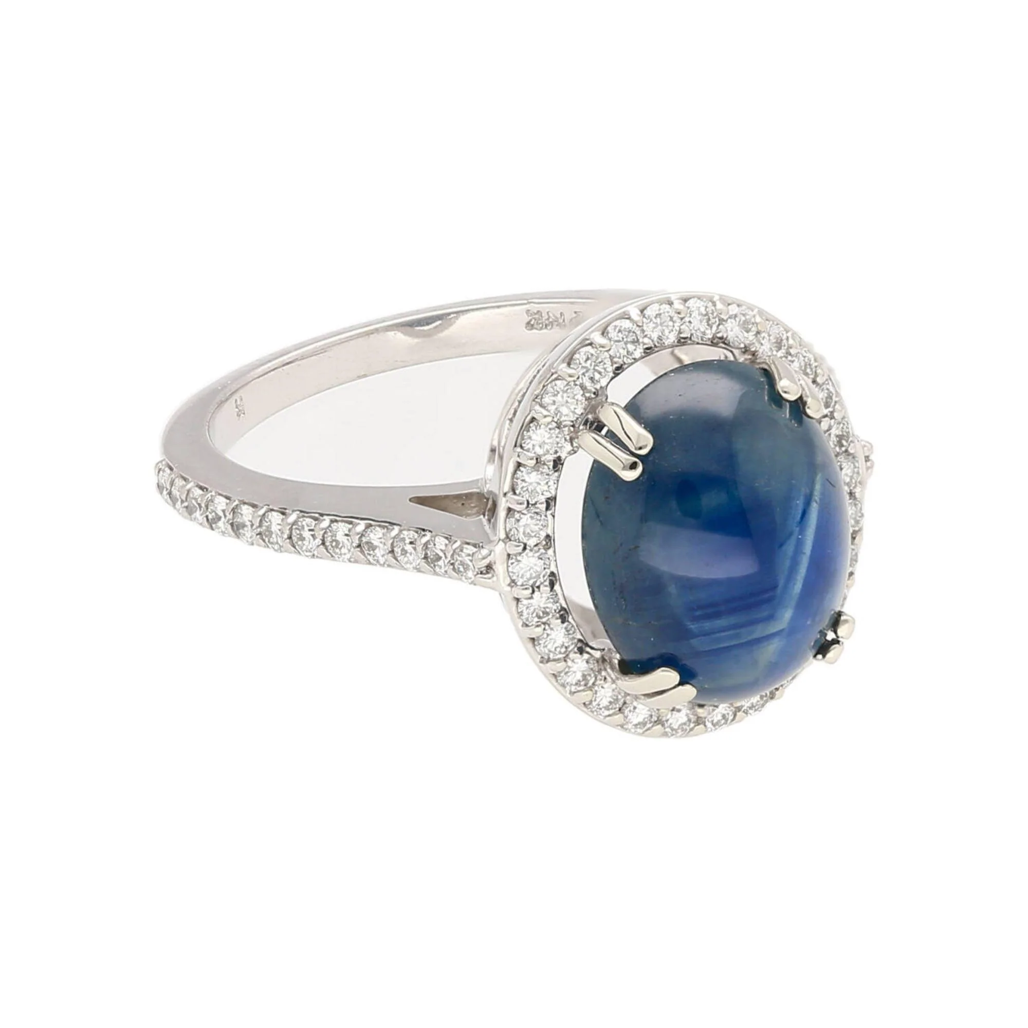 2.80 Carat Oval Cabochon Blue Star Sapphire and Diamond Halo Ring - Image 5