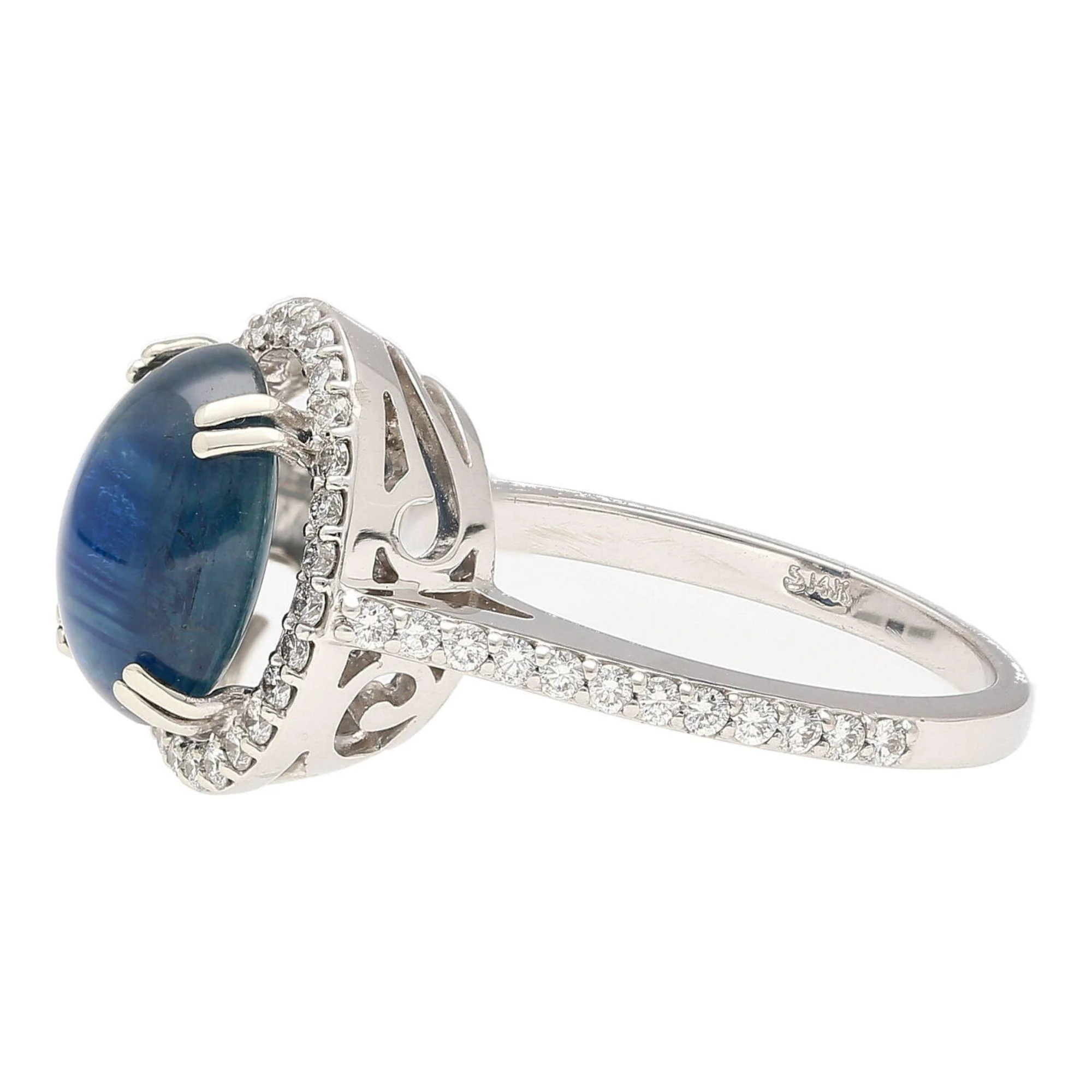 2.80 Carat Oval Cabochon Blue Star Sapphire and Diamond Halo Ring - Image 6