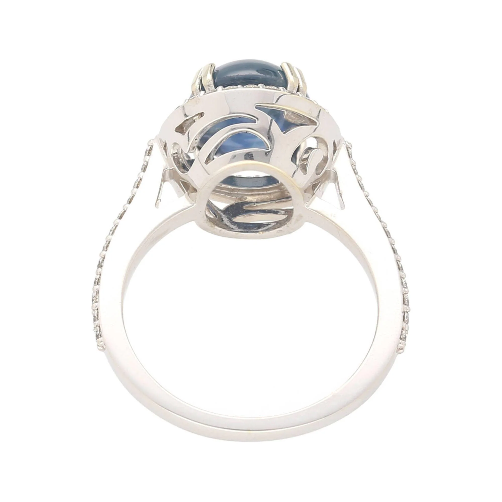 2.80 Carat Oval Cabochon Blue Star Sapphire and Diamond Halo Ring - Image 7