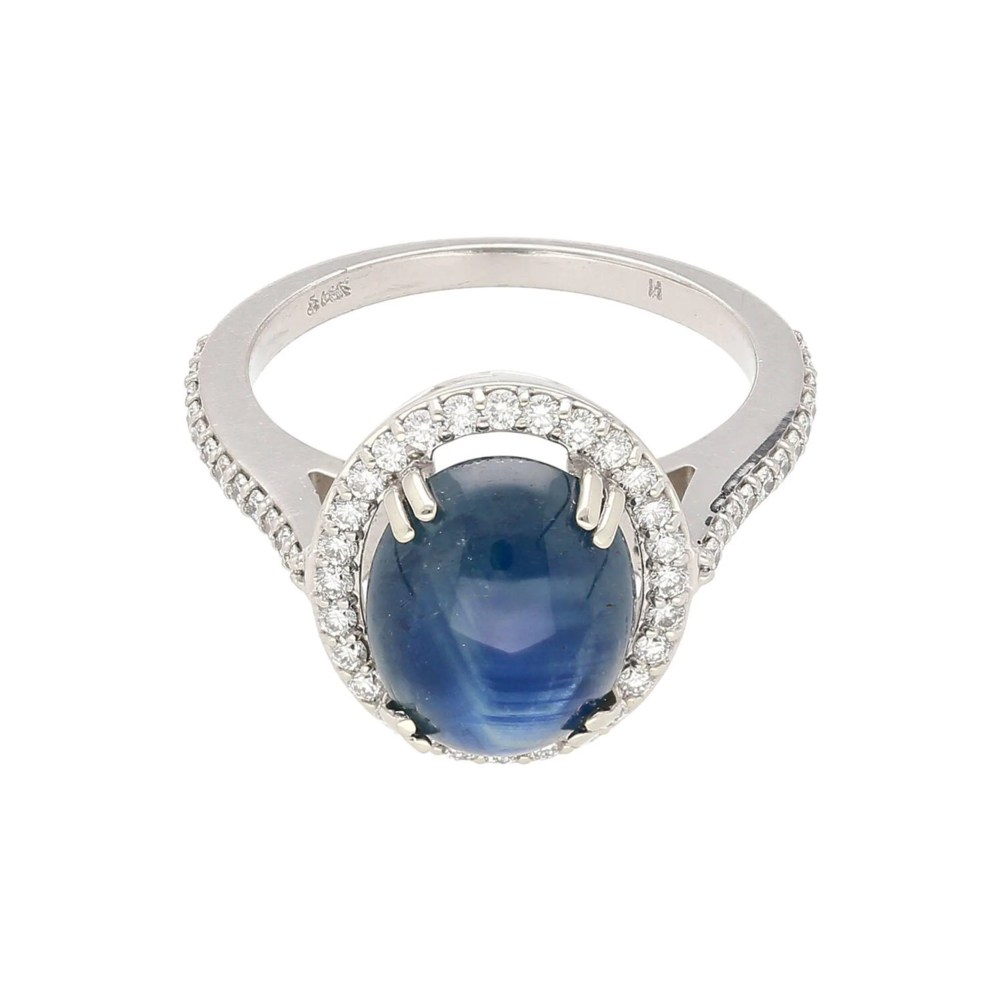 2.80 Carat Oval Cabochon Blue Star Sapphire and Diamond Halo Ring - Image 8