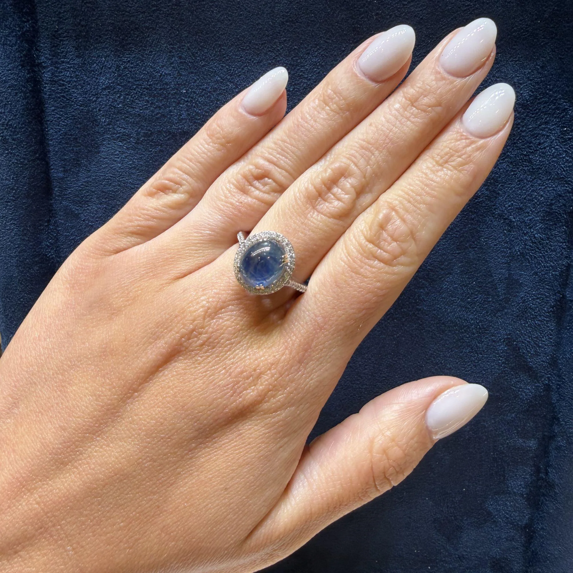 2.80 Carat Oval Cabochon Blue Star Sapphire and Diamond Halo Ring - Image 9
