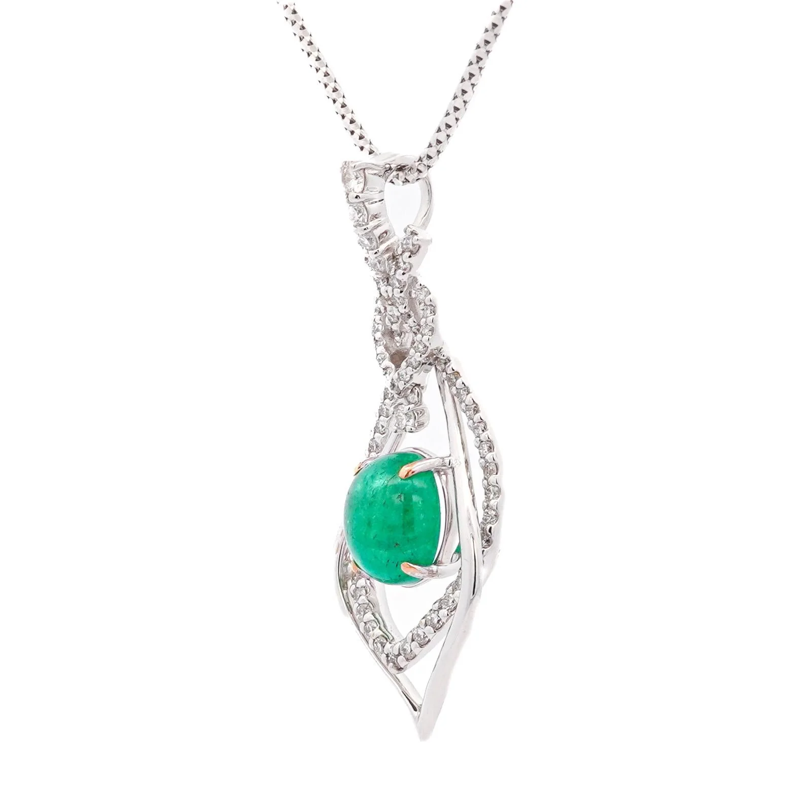 2.81 Carat Cabochon Emerald and Diamond Nouveau Pendant Necklace - Image 4