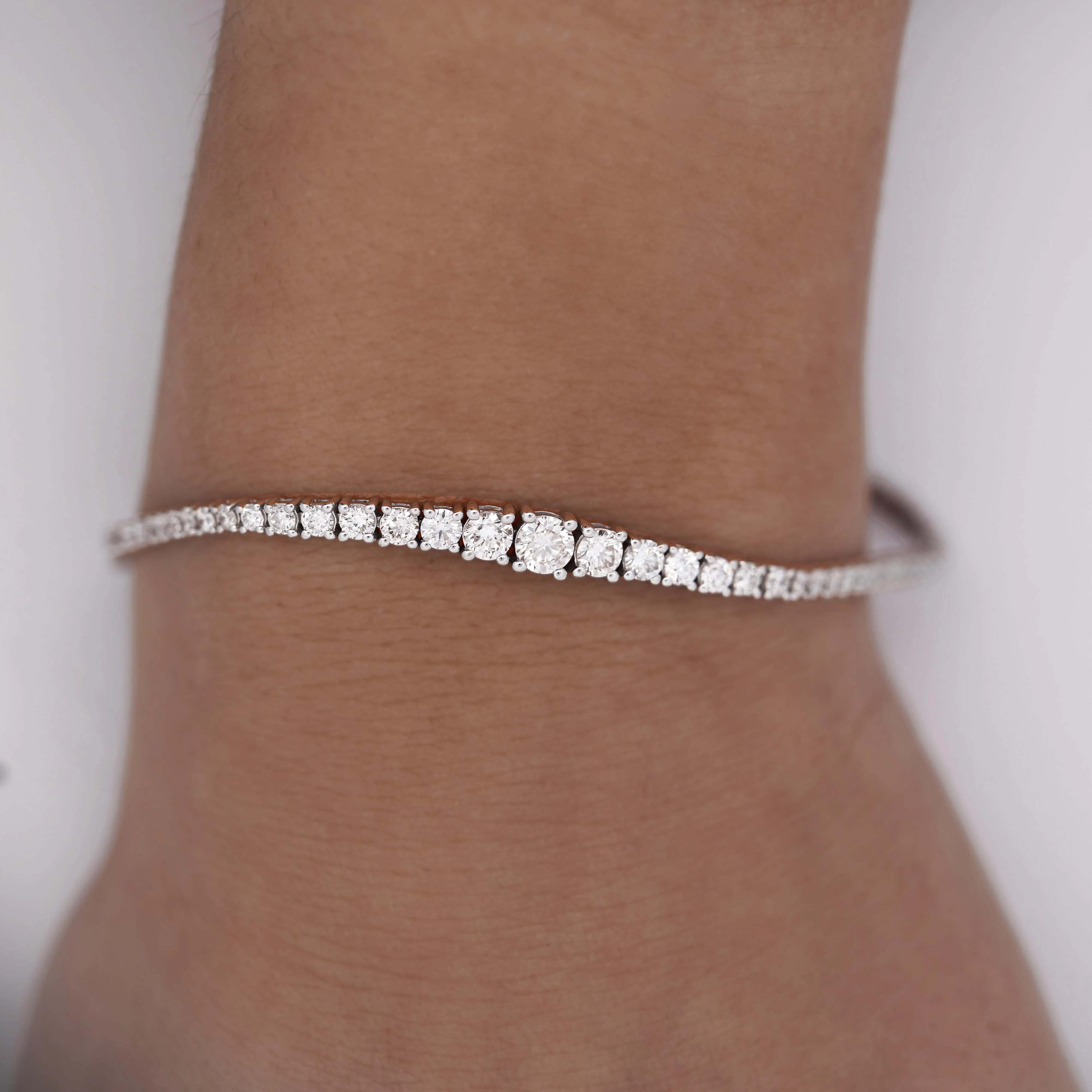 2.85 Carat Lab Grown Diamond 14K White Gold Graduating Tennis Bracelet - Image 7