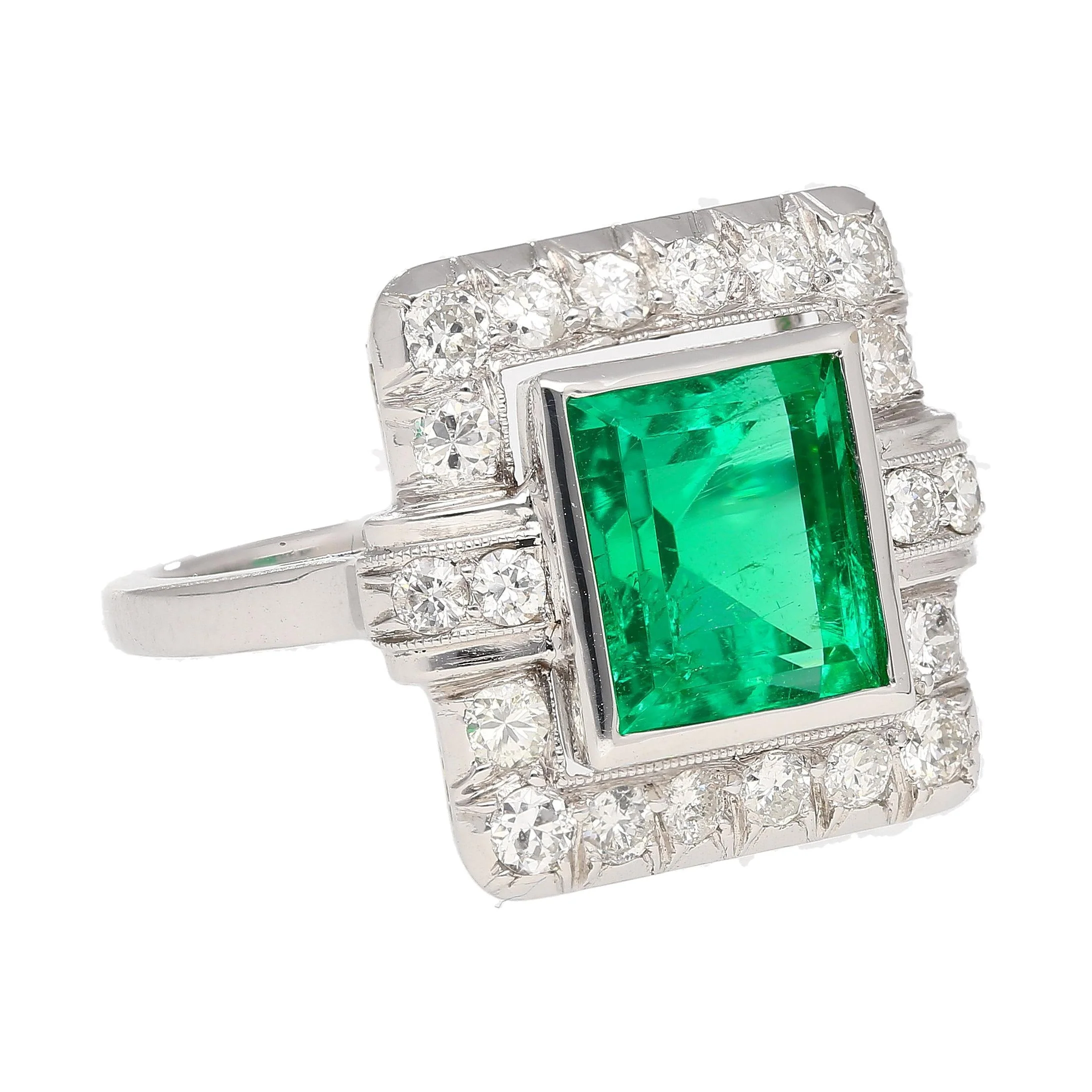 2.86 Carat Afghan-Chinese Minor Oil Emerald & Diamond Halo Ring in 18K Gold - Image 2