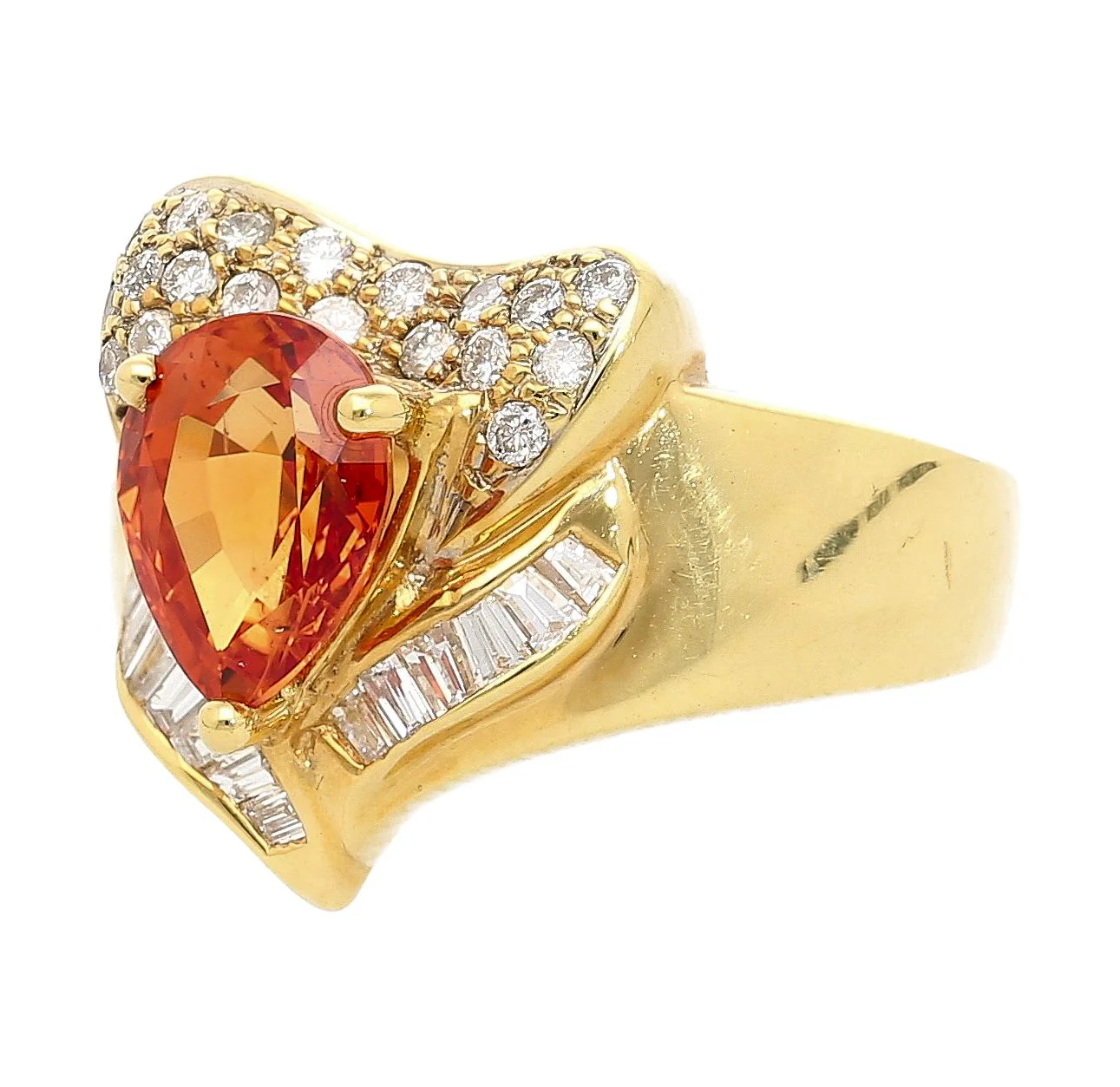 2.87 Carat Pear-Cut Orange Sapphire Heart Ring 18K Gold - Image 3